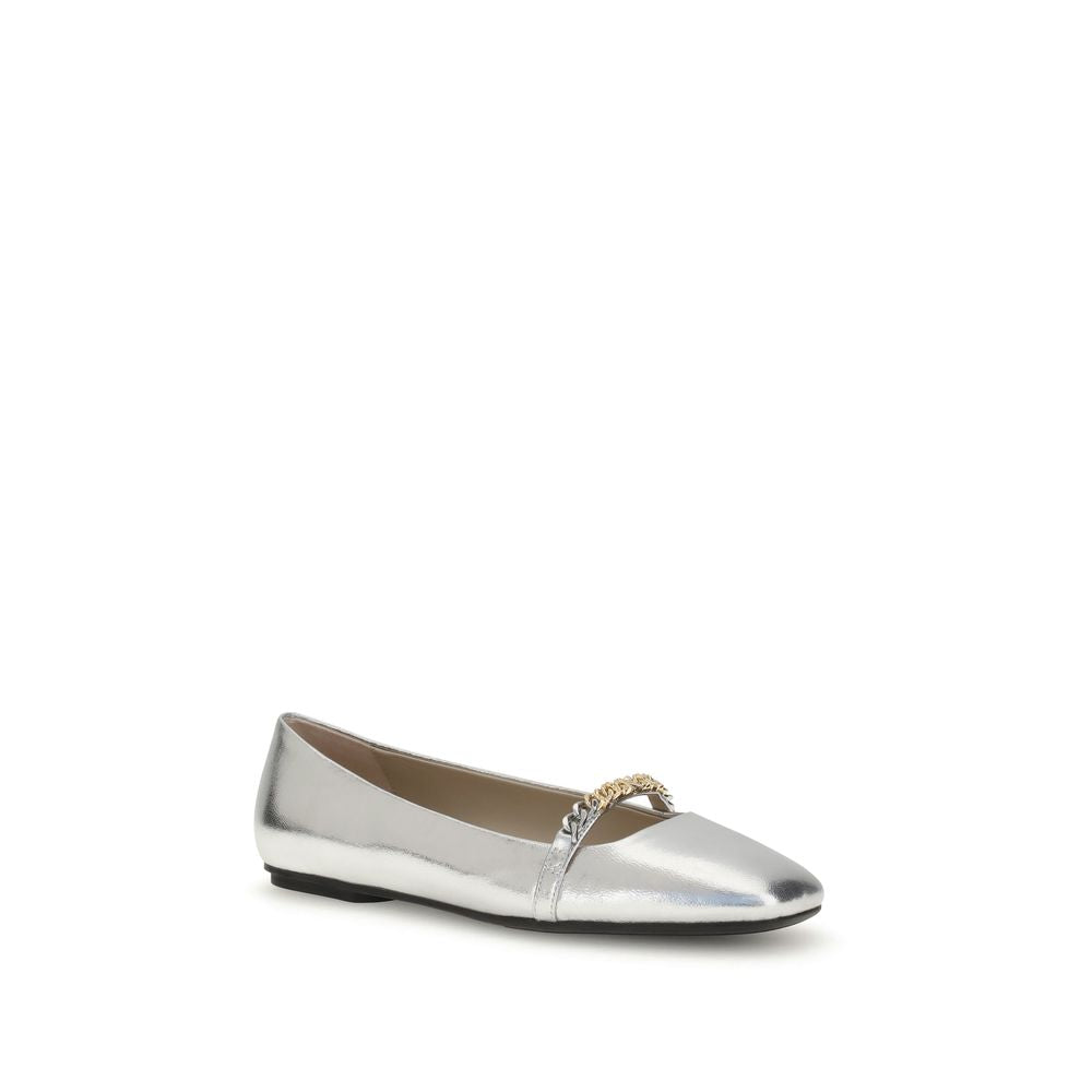 PINKO Silver Calf Leather Bos Taurus Ballet Flats LUNESCAPE