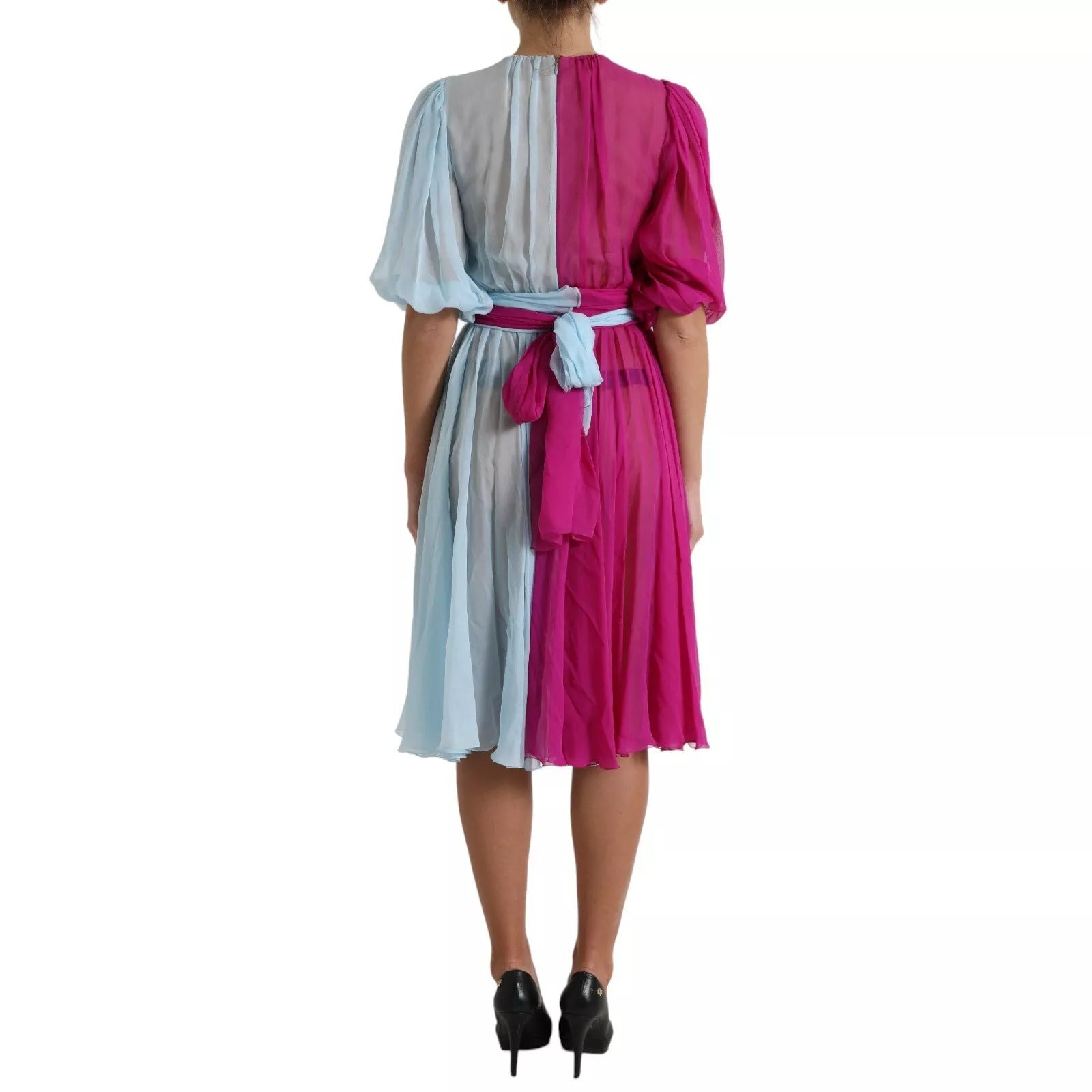 Dolce & Gabbana Light Blue Silk Two Tone Knee Length Dress