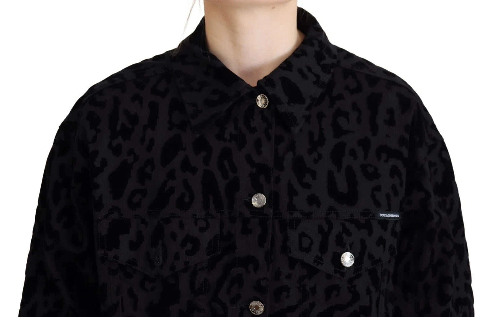 Dolce & Gabbana Cotton Black Leopard Long Sleeve Denim Jacket