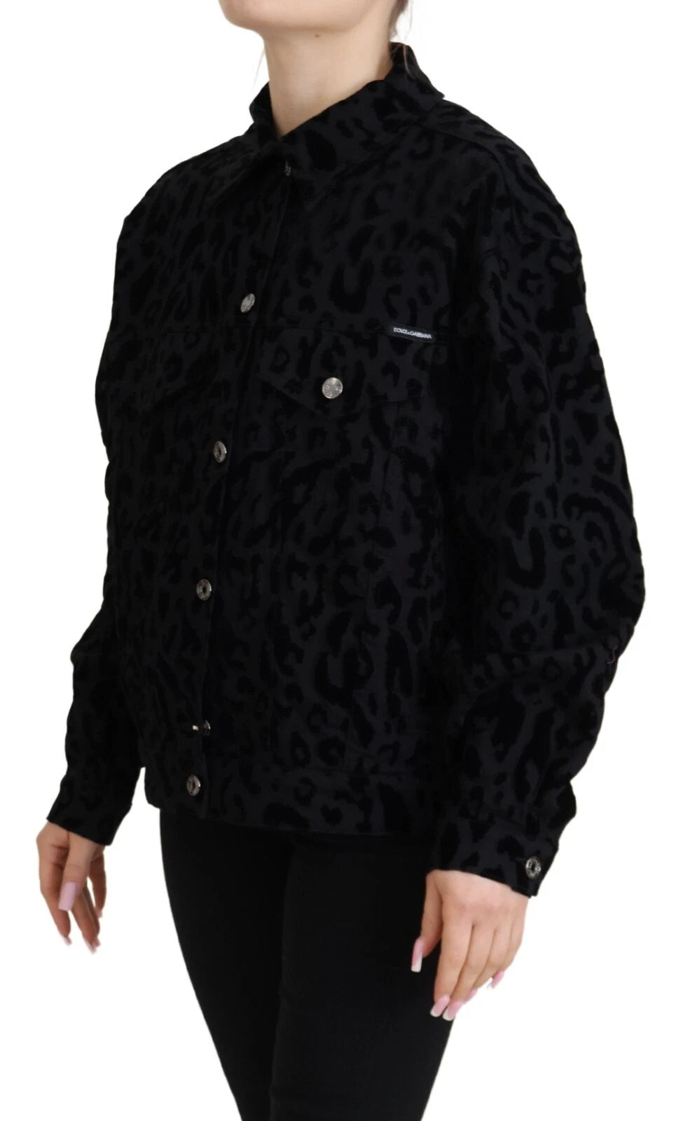 Dolce & Gabbana Cotton Black Leopard Long Sleeve Denim Jacket LUNESCAPE