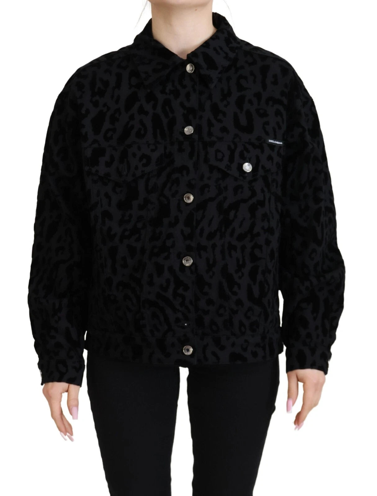 Dolce & Gabbana Cotton Black Leopard Long Sleeve Denim Jacket LUNESCAPE