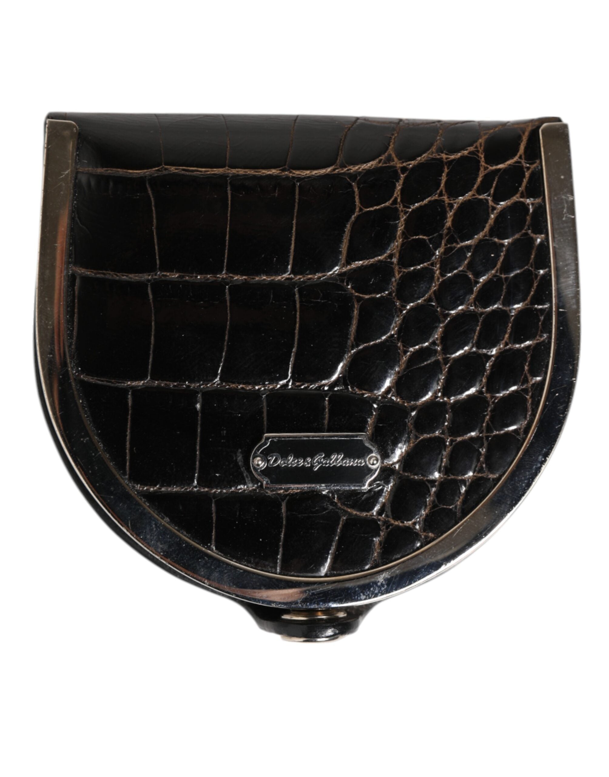 Dolce & Gabbana Black Polished Crocodile Leather Mens Coin Purse