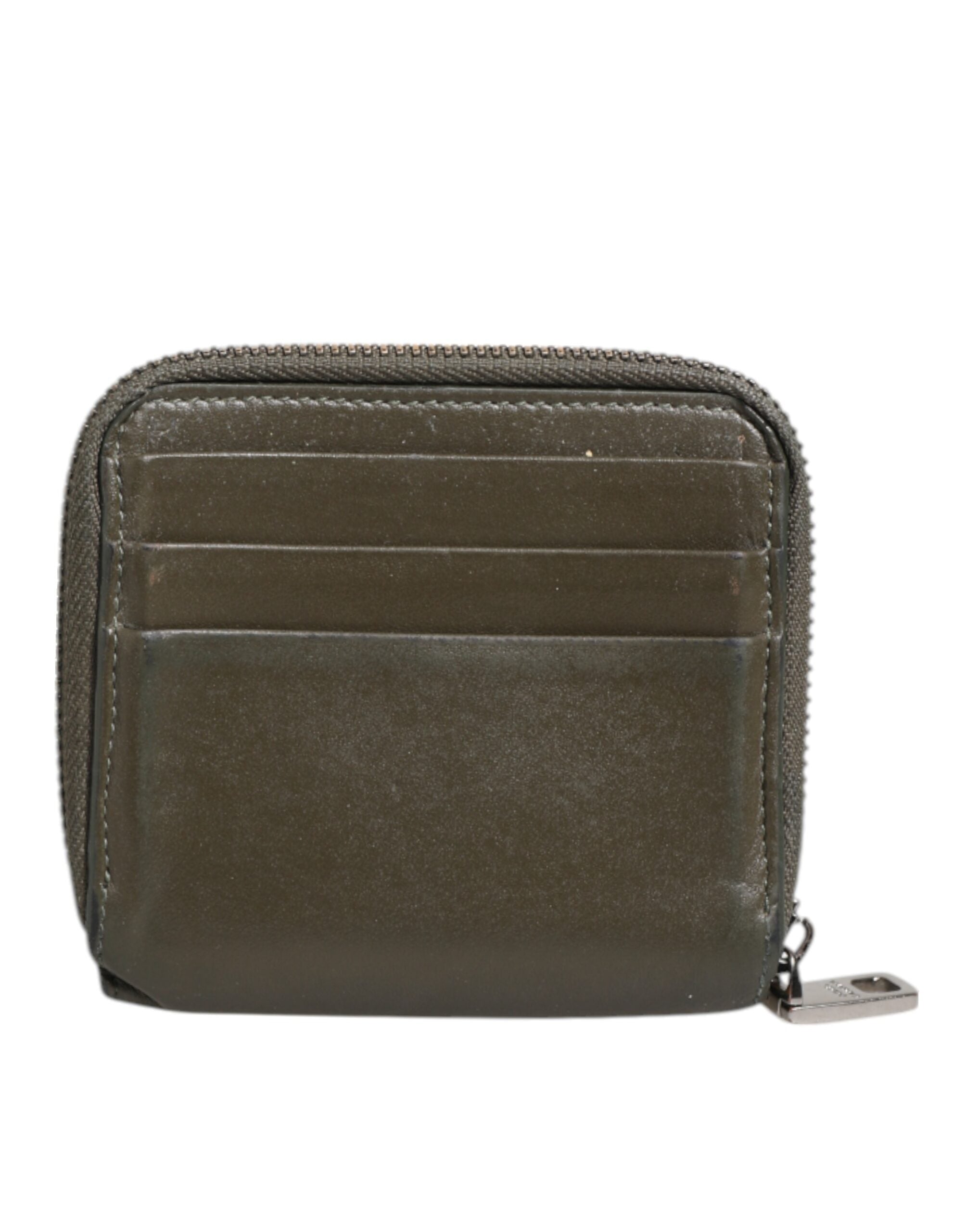 Dolce & Gabbana Military Green Leather Logo Plaque Card Holder Coin Purse Wallet