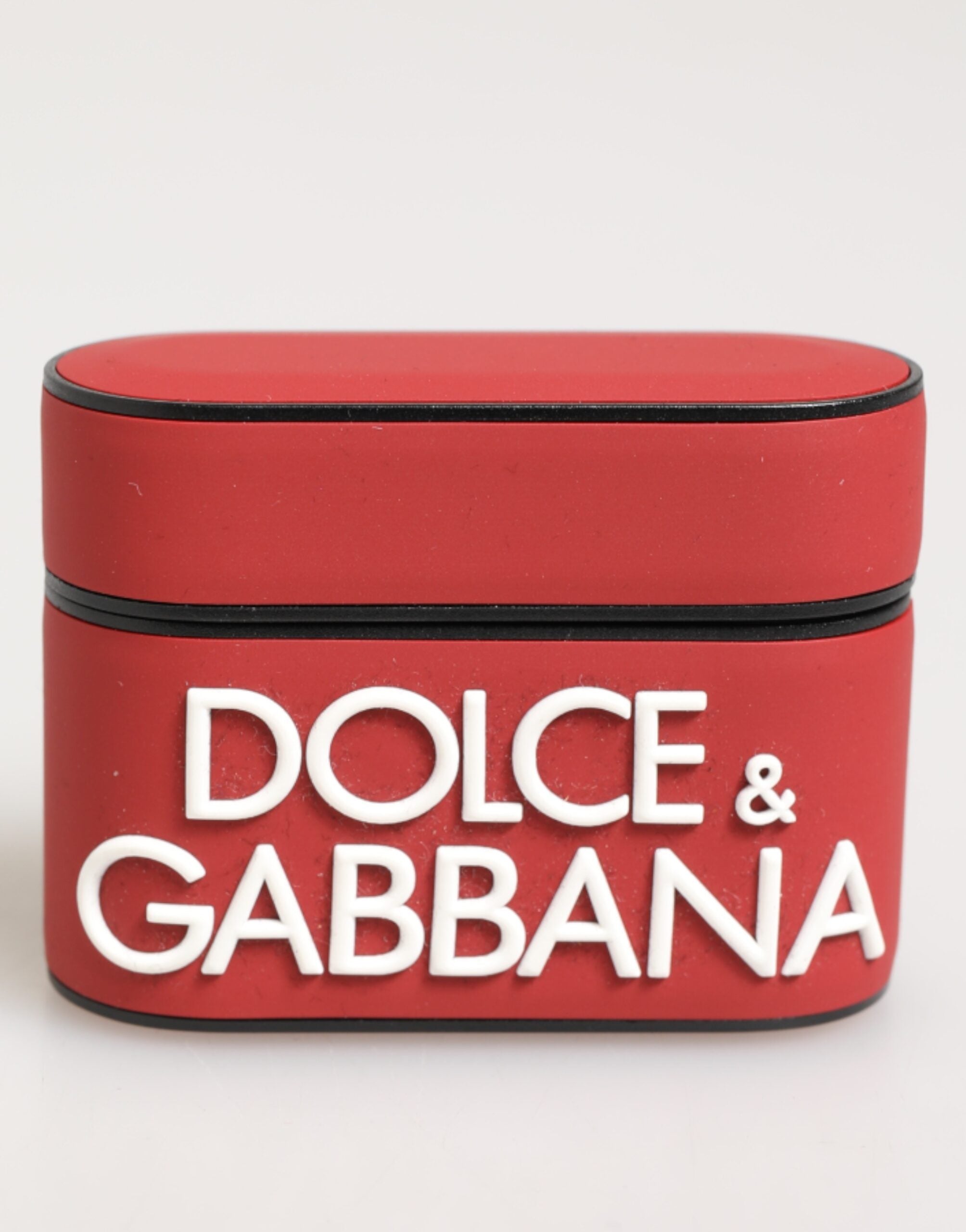 Dolce & Gabbana Red White Silicone Embossed Logo Accessory Airpods Case LUNESCAPE