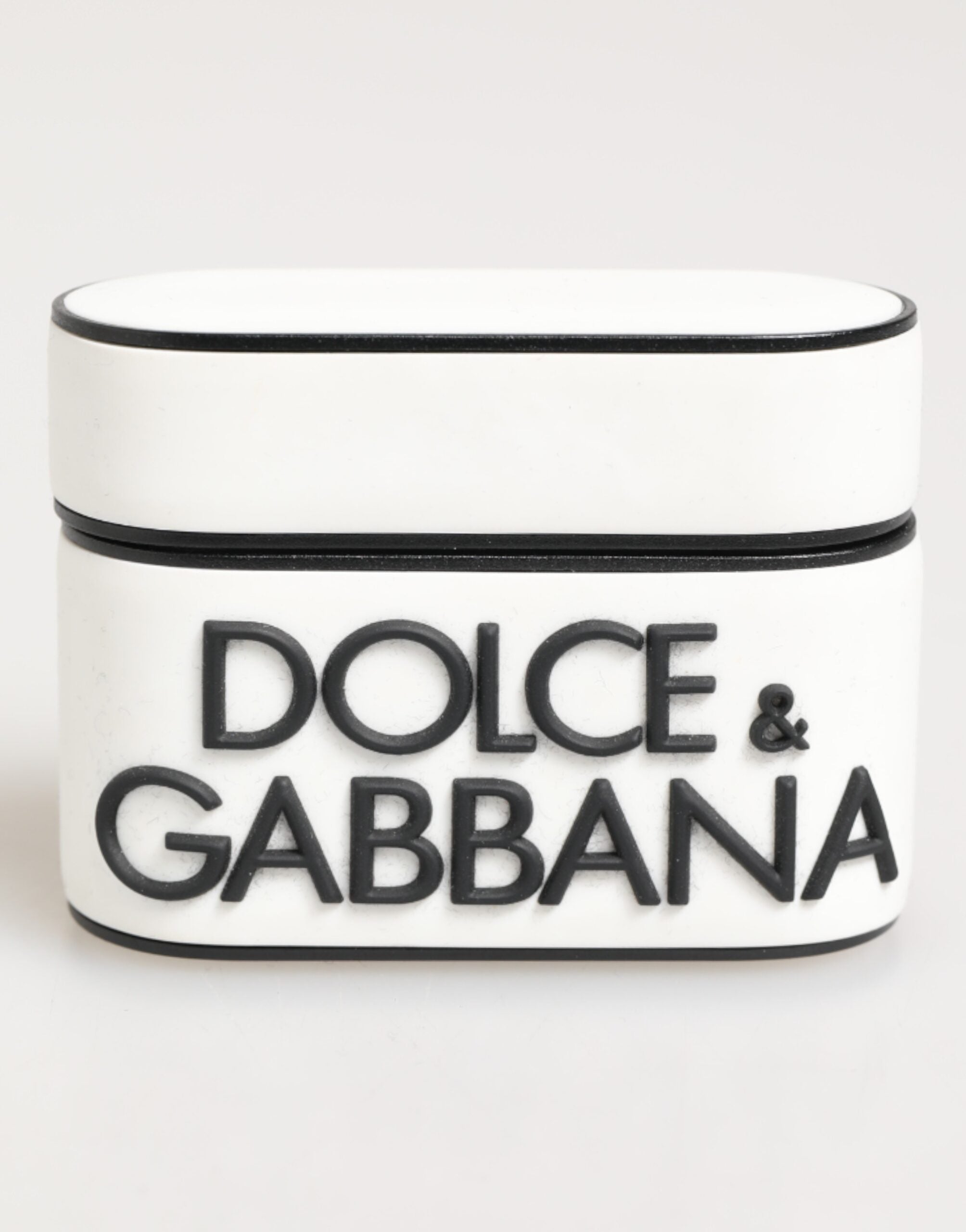 Dolce & Gabbana White Black Rubber Logo Embossed Accessory Airpods Case LUNESCAPE