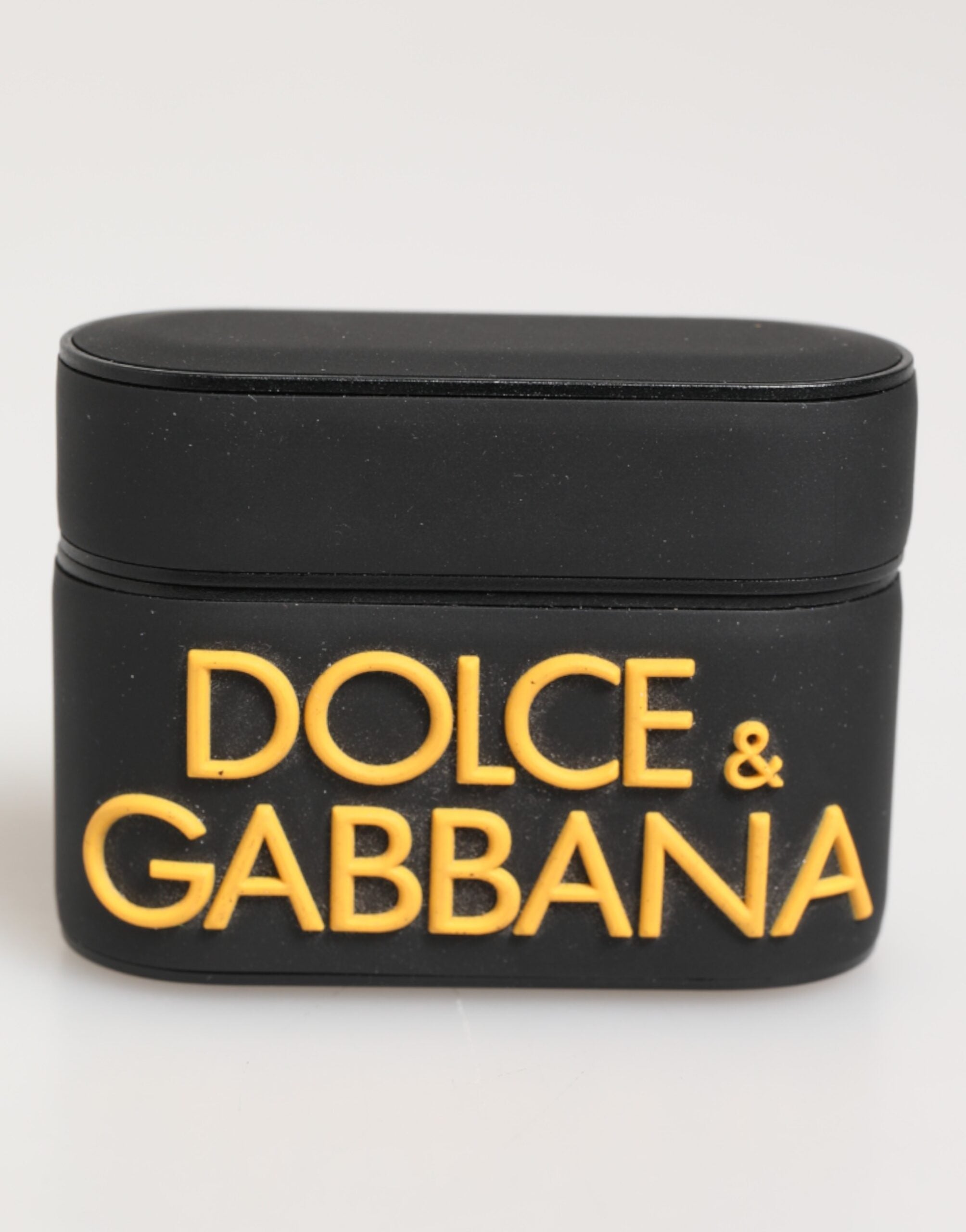 Dolce & Gabbana Black Yellow Rubber Logo Embossed Accessory Airpods Case LUNESCAPE