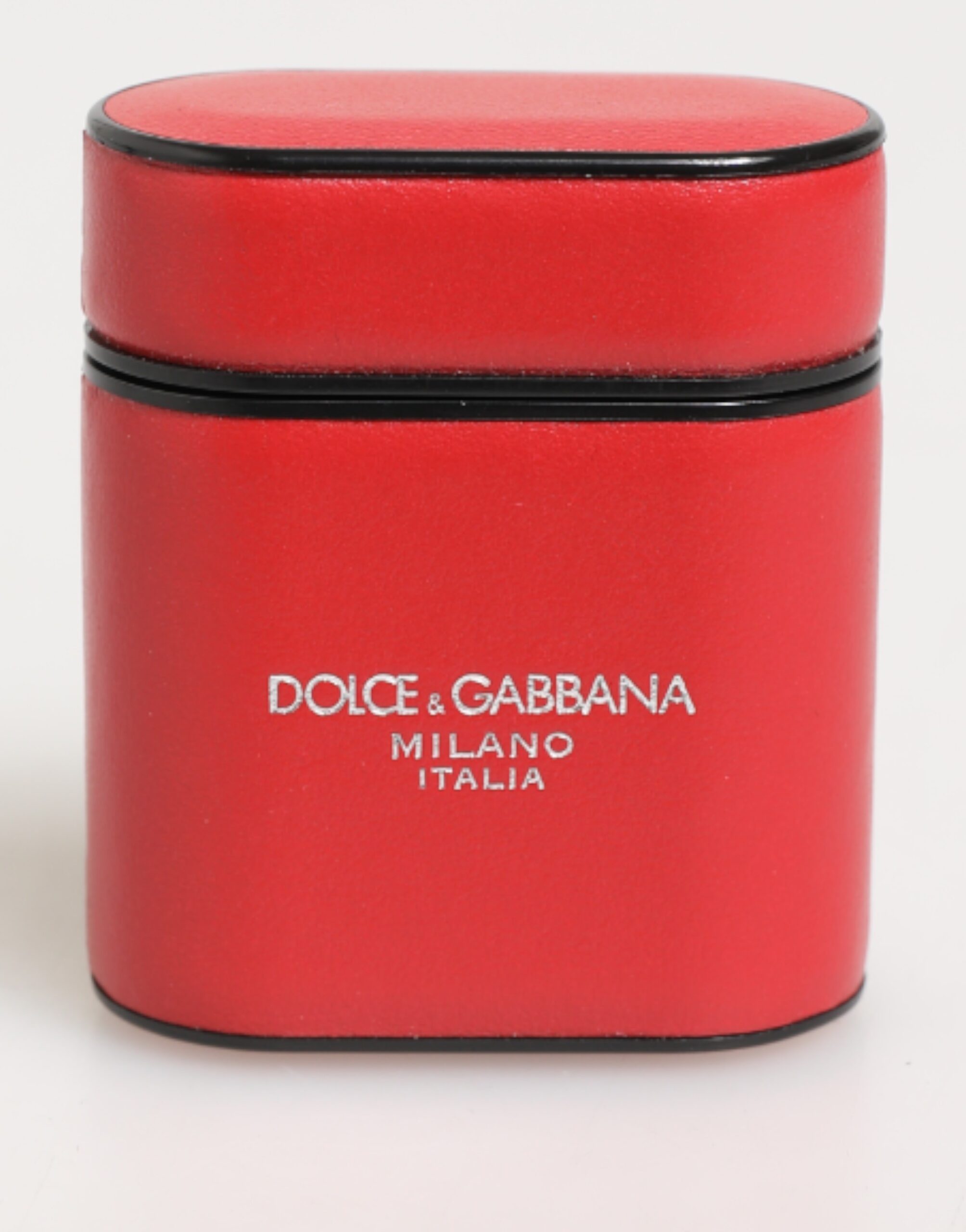 Dolce & Gabbana Red White Calfskin Leather Logo Flip Holder Airpods Case LUNESCAPE
