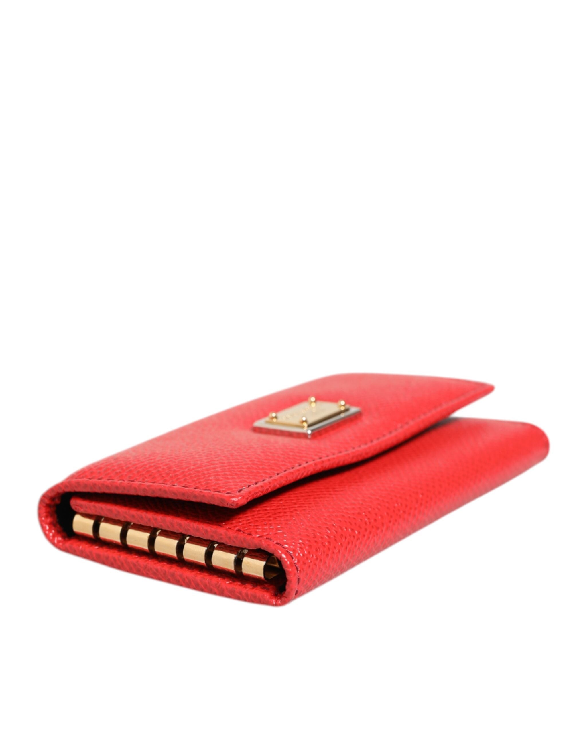 Dolce & Gabbana Red Leather Silver Metal Logo Plaque Trifold Key Holder LUNESCAPE