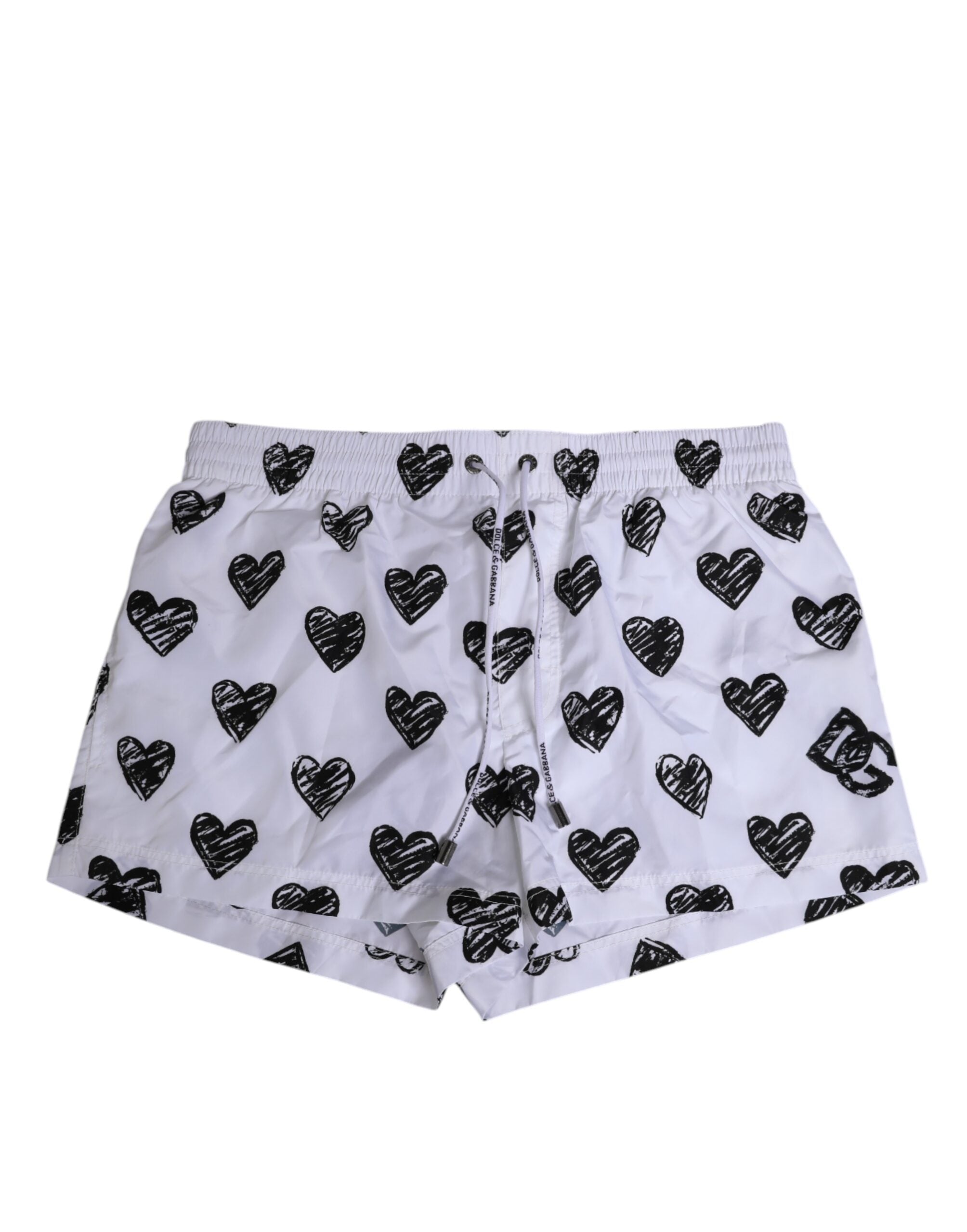 Dolce & Gabbana White Black Heart Print Men Boxer Short Swimwear LUNESCAPE