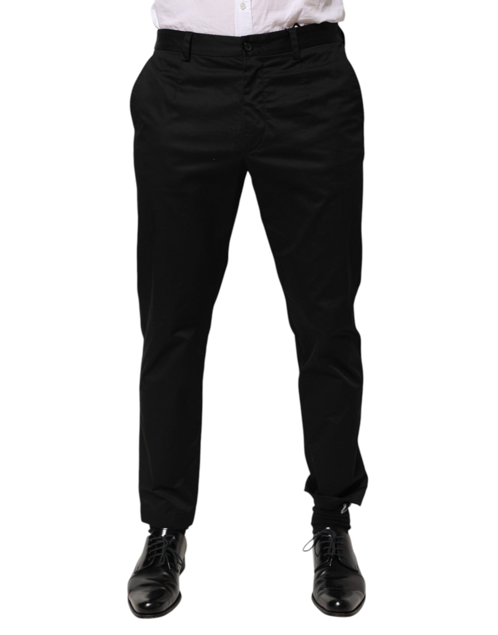 Dolce & Gabbana Black Cotton Tapered Men Formal Trousers Pants LUNESCAPE