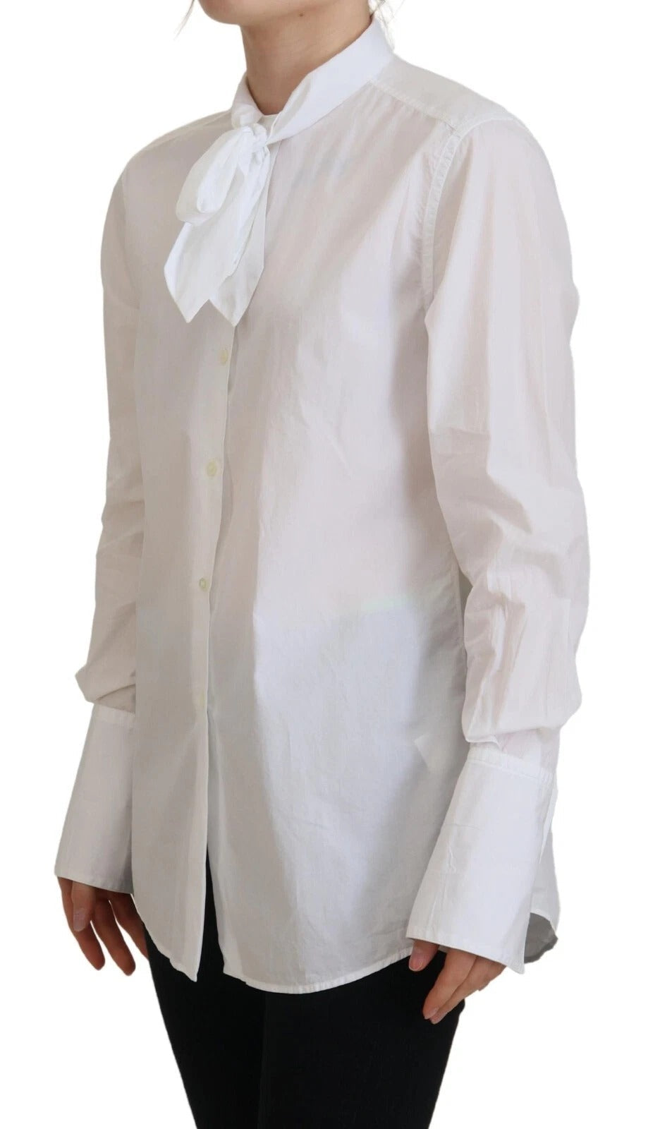 Dolce & Gabbana White Cotton Collared Long Sleeves Formal Top LUNESCAPE