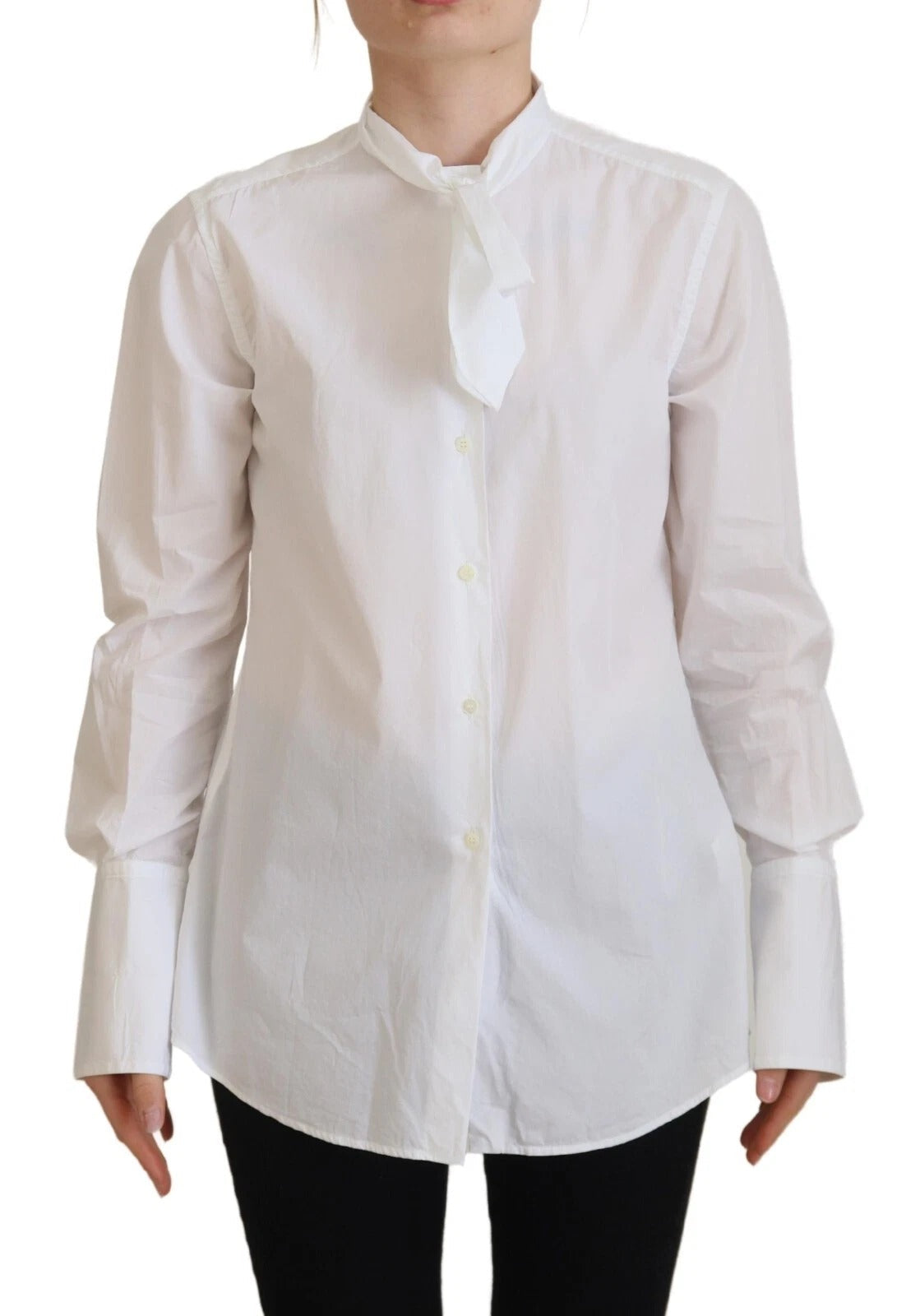 Dolce & Gabbana White Cotton Collared Long Sleeves Formal Top LUNESCAPE