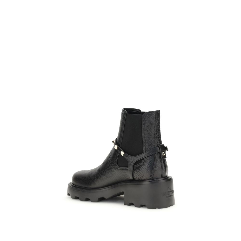Valentino Garavani Leather Chunk Sole Chelsea Moto Ankle Boots for Women LUNESCAPE