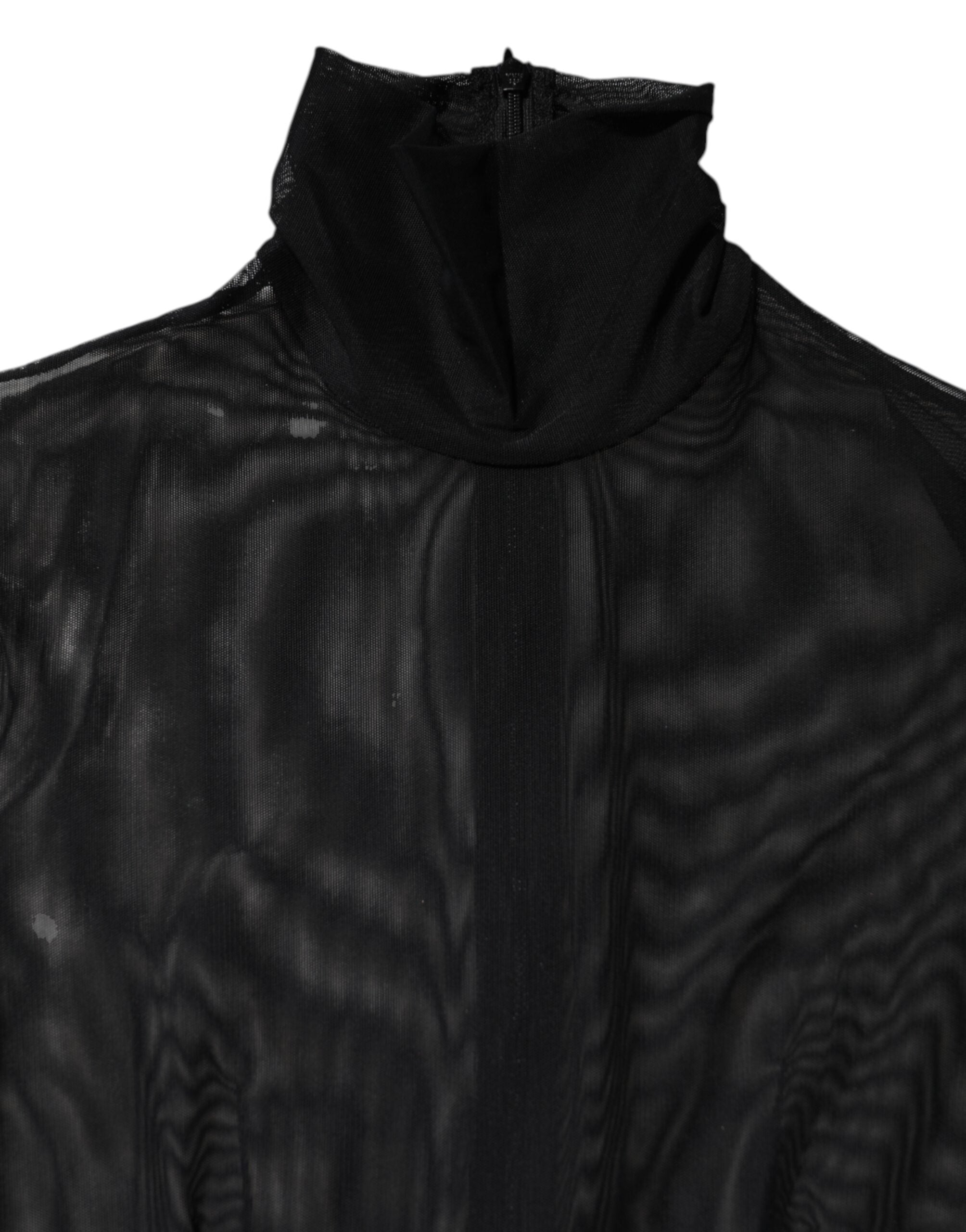Dolce & Gabbana Black Sheer Mesh Long Sleeve Jumpsuit Bodysuit
