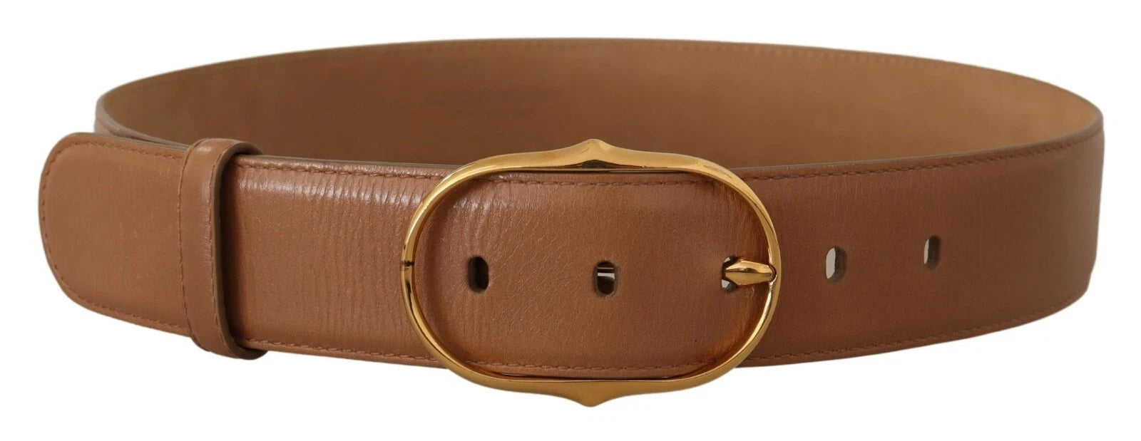 Costume National Brown Leather Gold Metal Oval Buckle Belt LUNESCAPE
