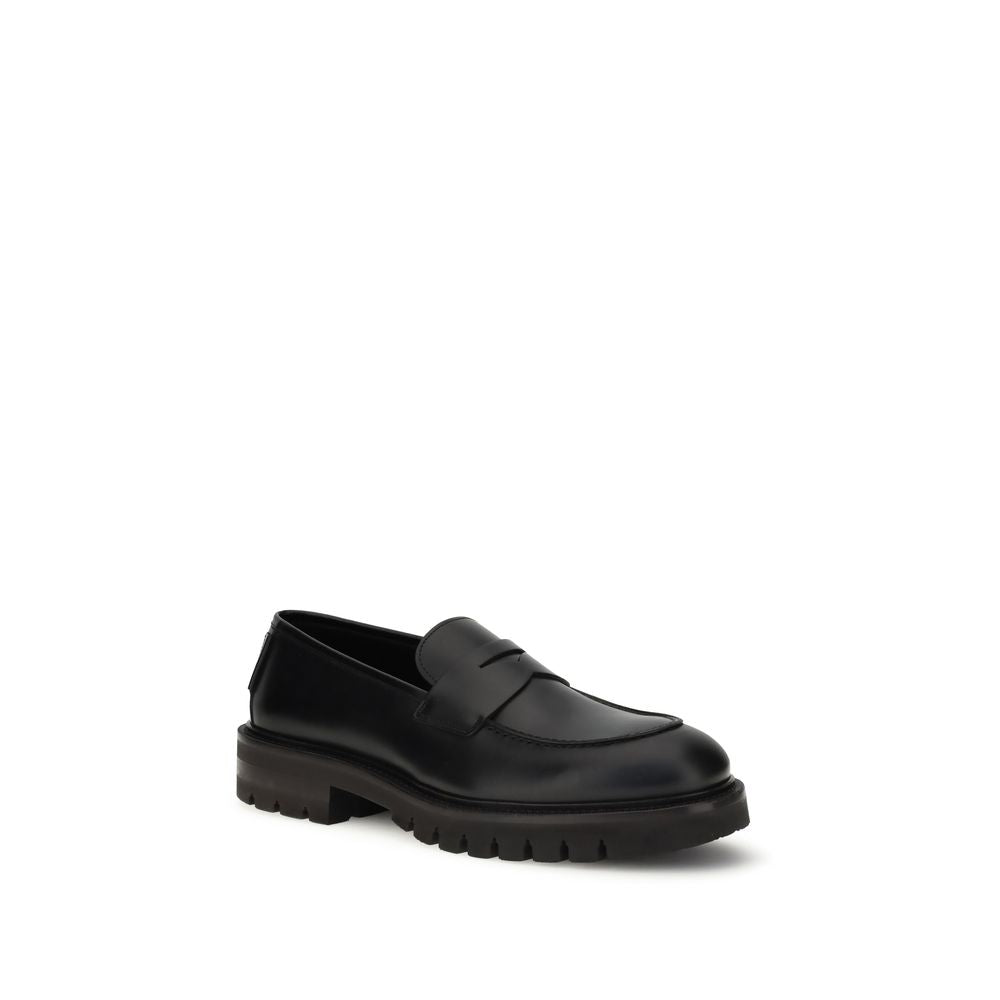 Ferragamo Black Calf Leather Bos Taurus Slip-On Loafers LUNESCAPE