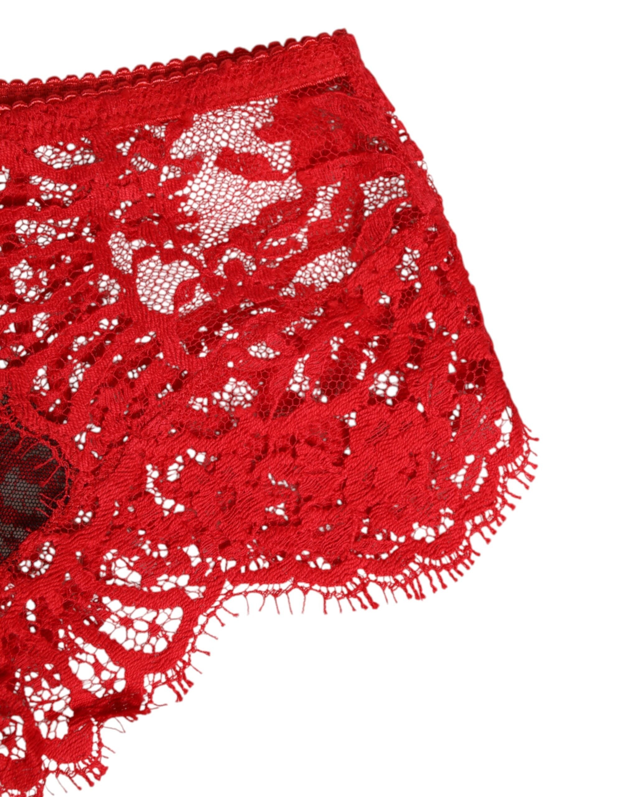 Dolce & Gabbana Red Floral Lace Sheer Briefs Women Underwear LUNESCAPE