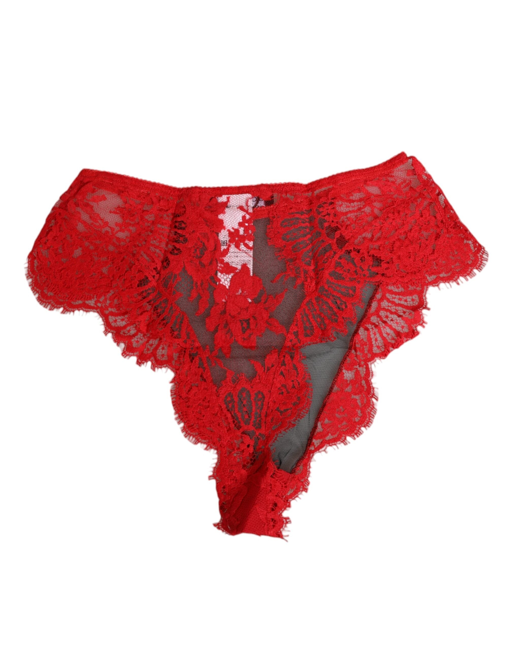 Dolce & Gabbana Red Floral Lace Sheer Briefs Women Underwear LUNESCAPE