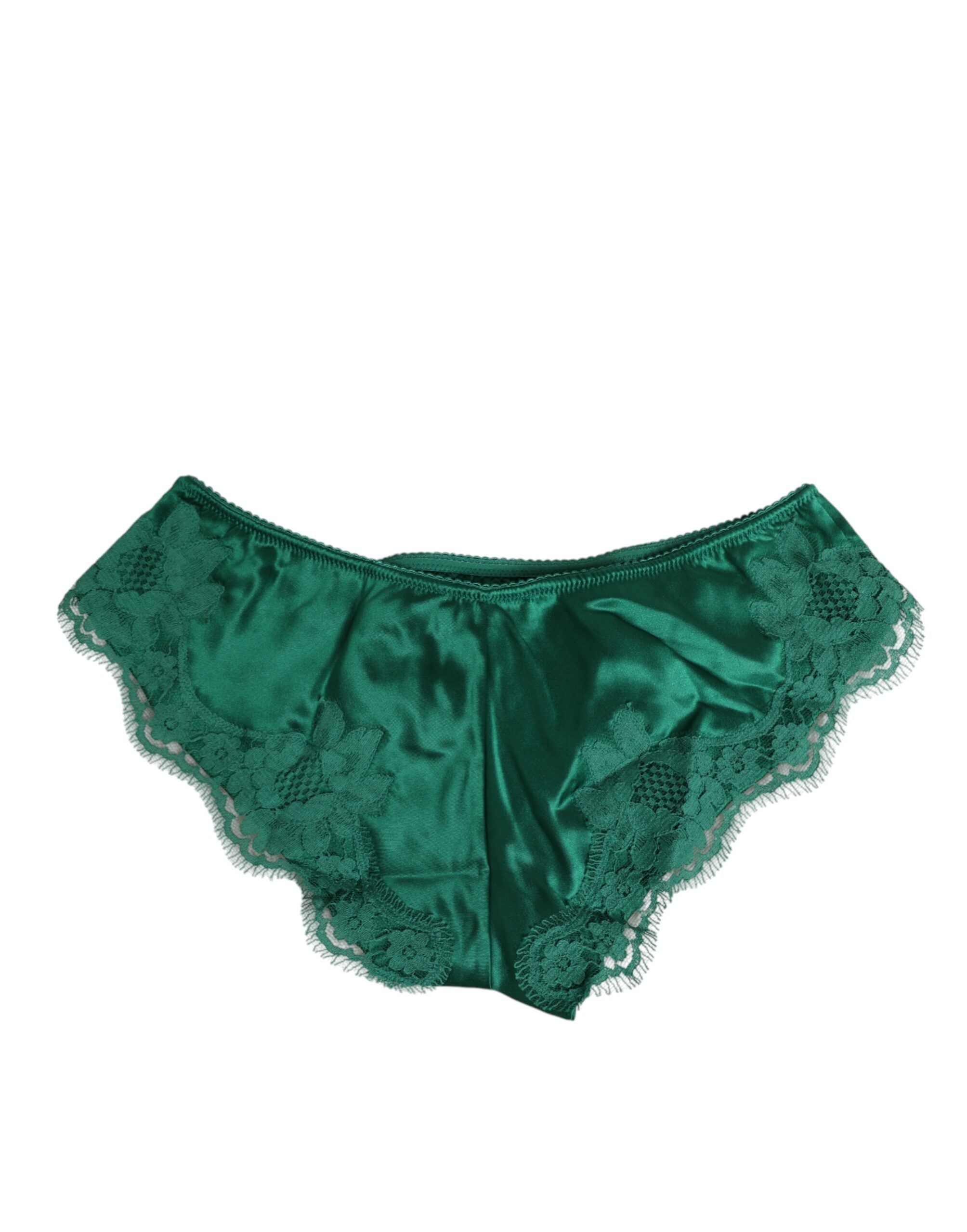 Dolce & Gabbana Green Satin Lace Briefs Women Underwear LUNESCAPE