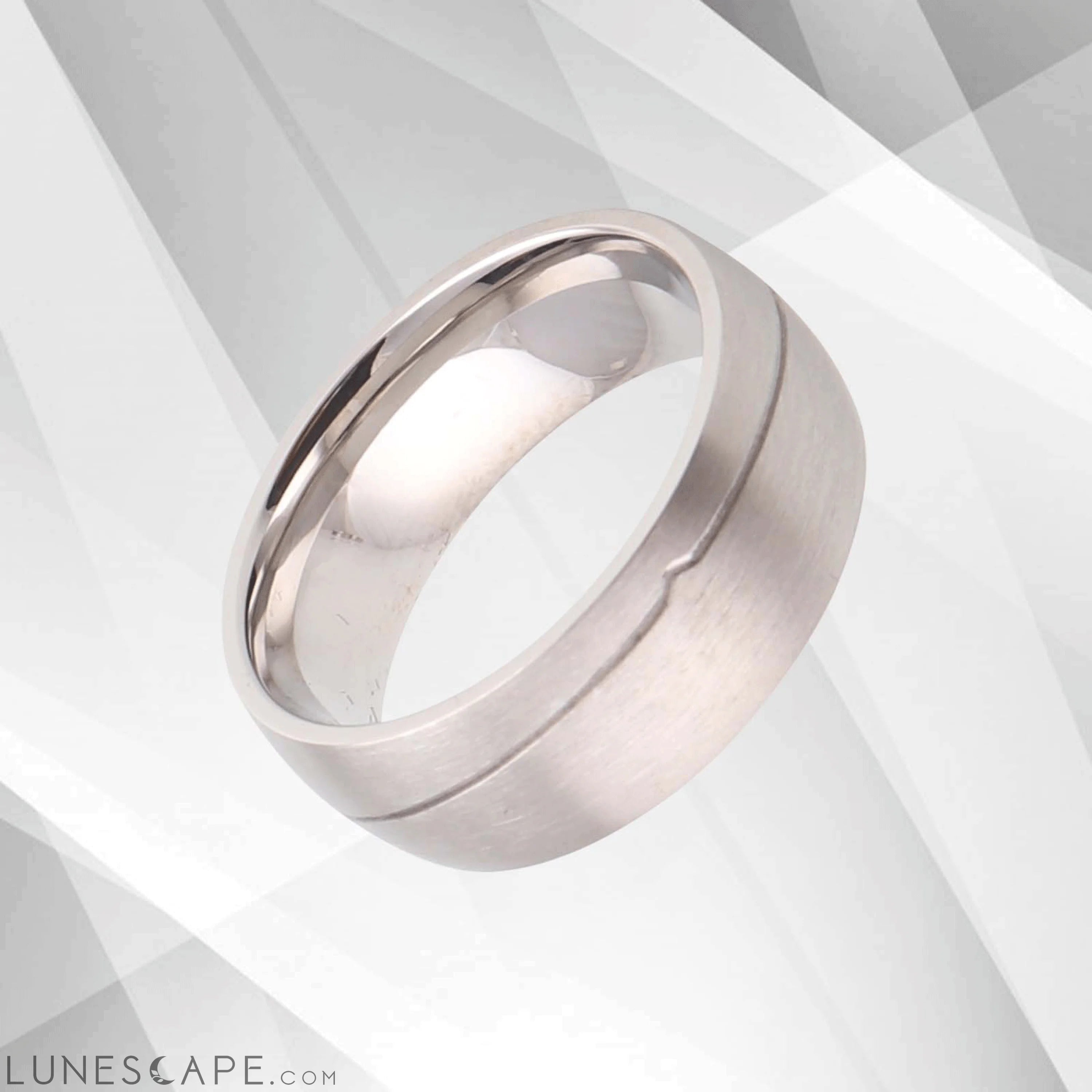 8mm Contemporary Men’s Anniversary Engagement Wedding Ring 18Ct White LUNESCAPE