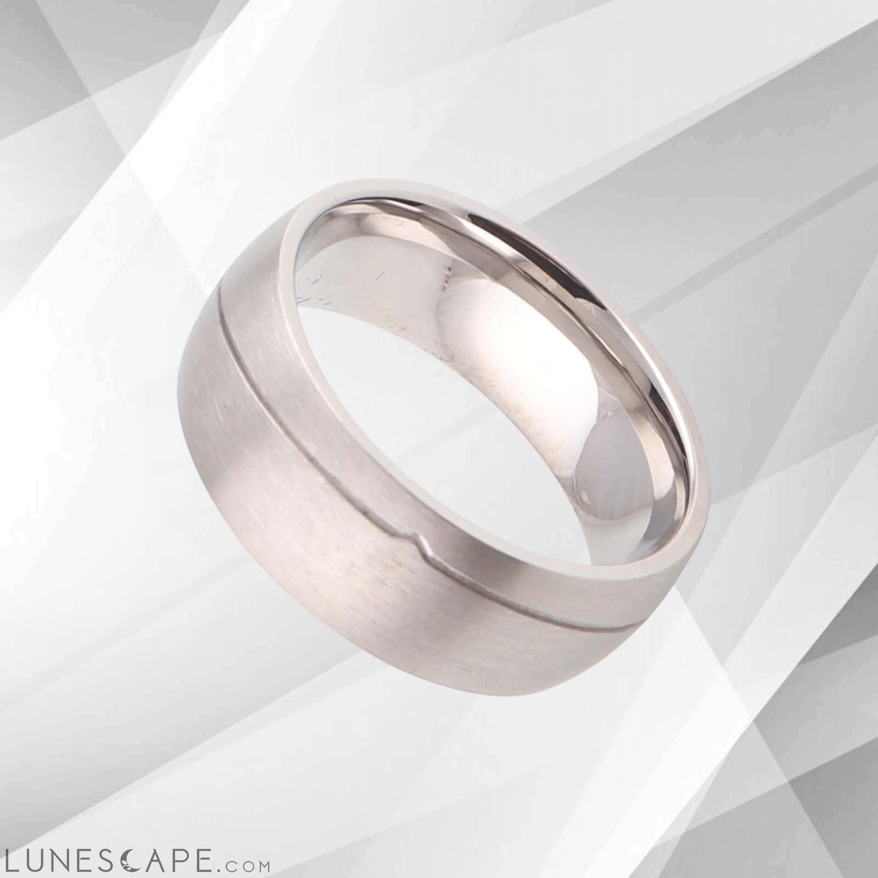 8mm Contemporary Men’s Anniversary Engagement Wedding Ring 18Ct White LUNESCAPE