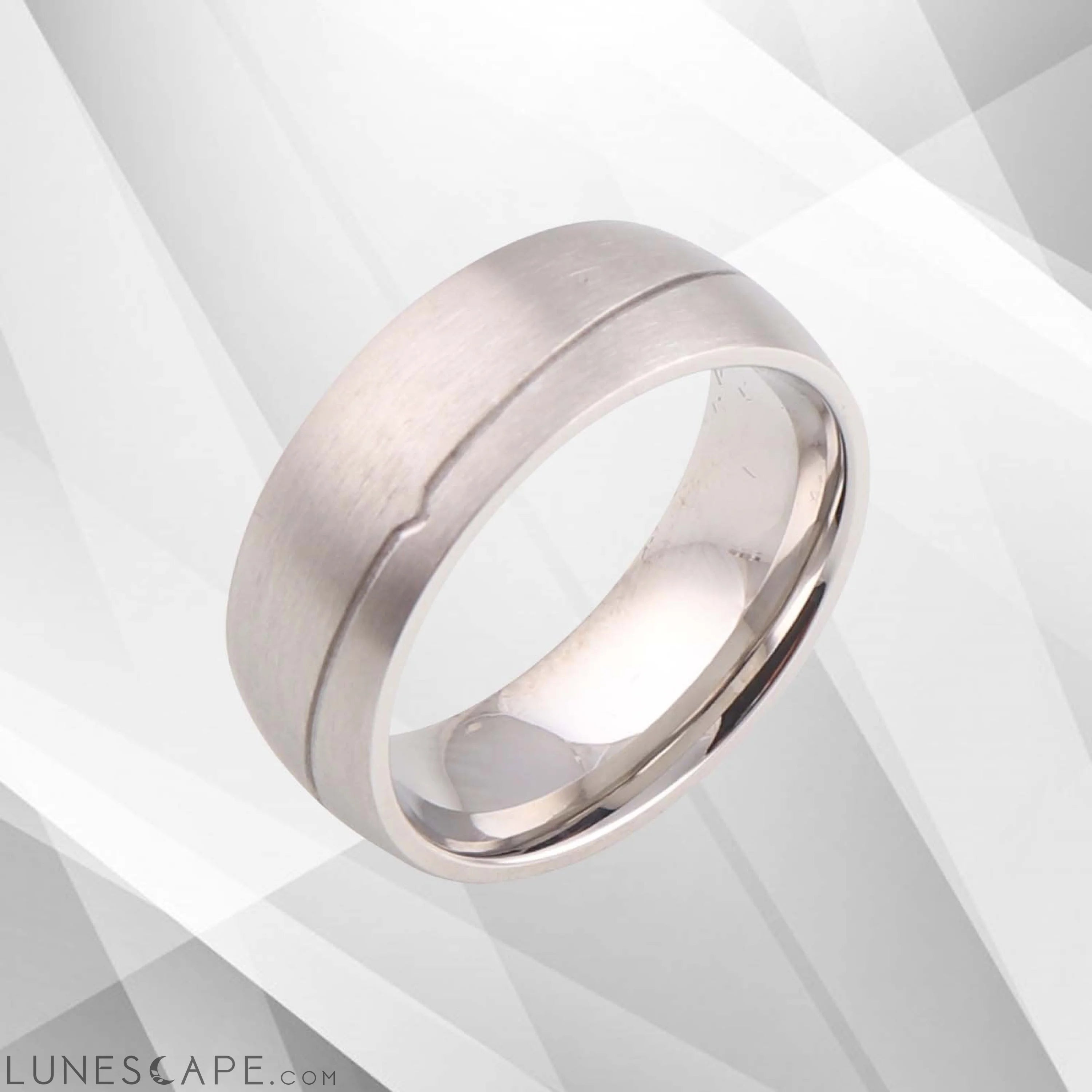 8mm Contemporary Men’s Anniversary Engagement Wedding Ring 18Ct White LUNESCAPE