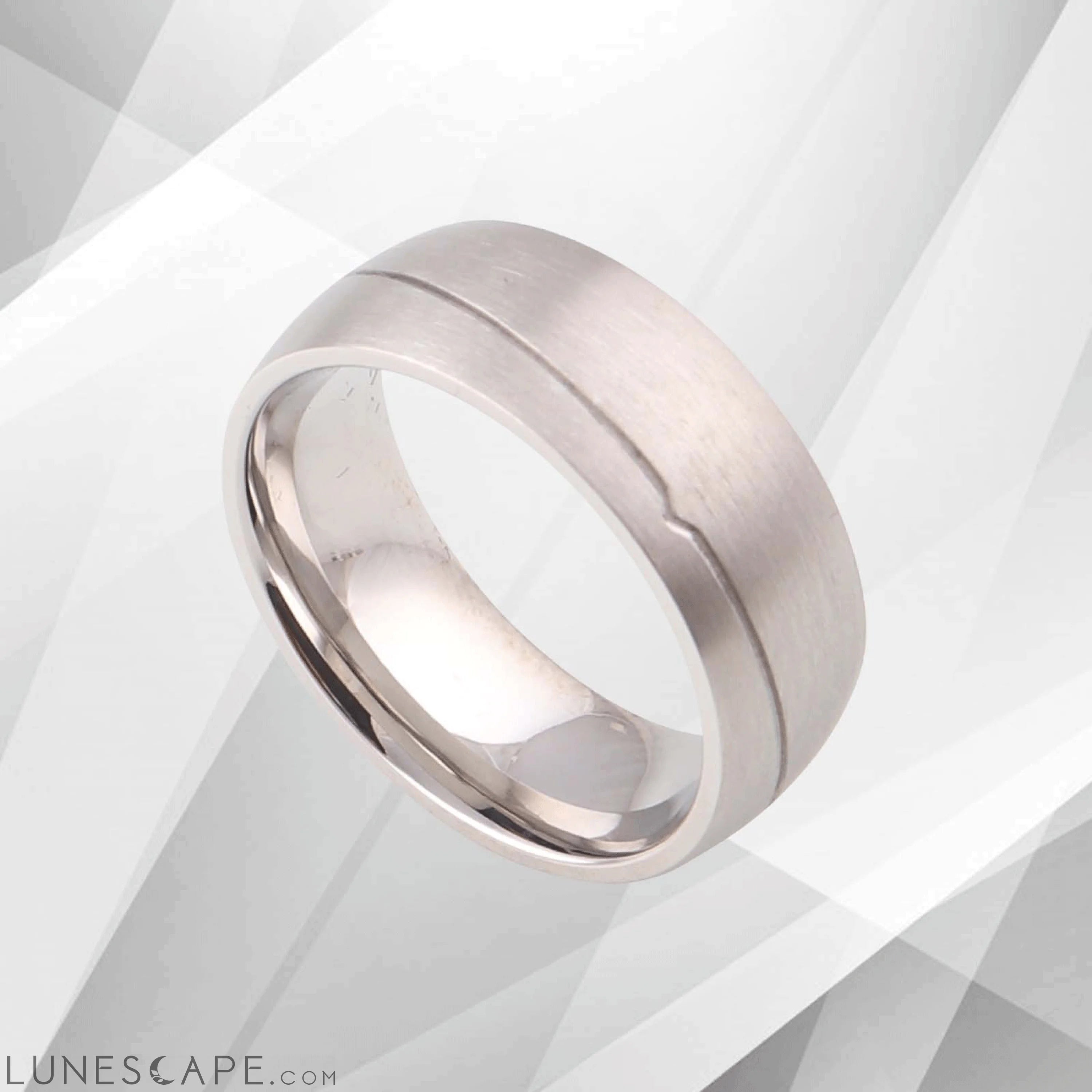 8mm Contemporary Men’s Anniversary Engagement Wedding Ring 18Ct White LUNESCAPE