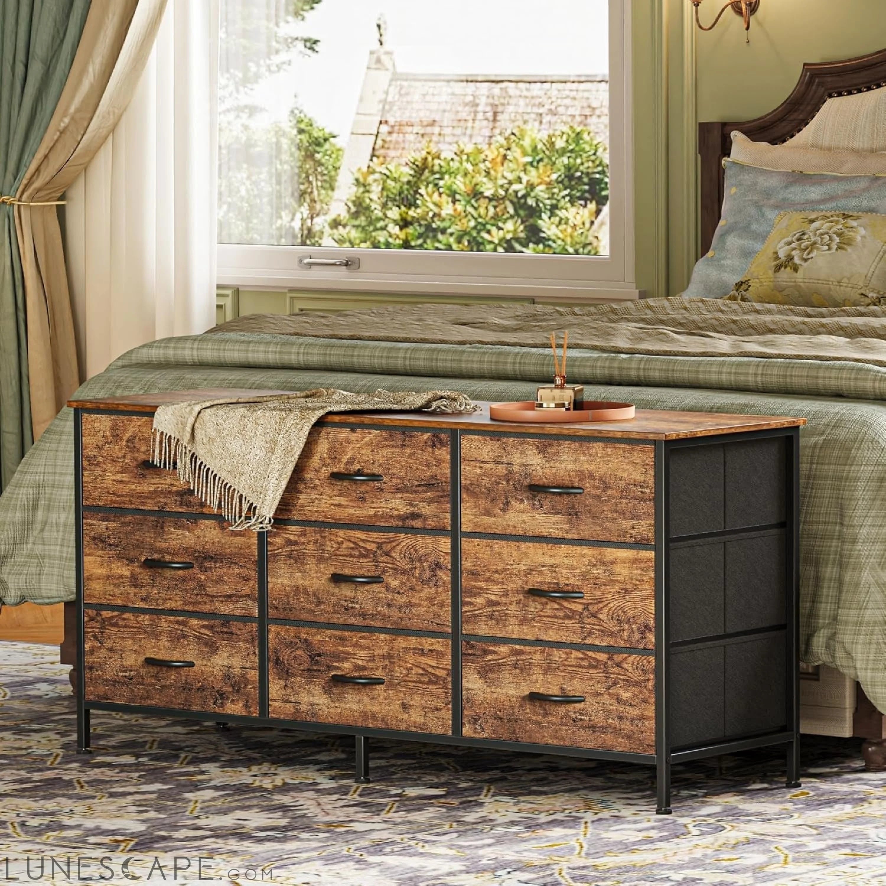 9 Drawer Dresser, 47 Inch Dresser TV Stand for 50, 55 Inch TV, LUNESCAPE