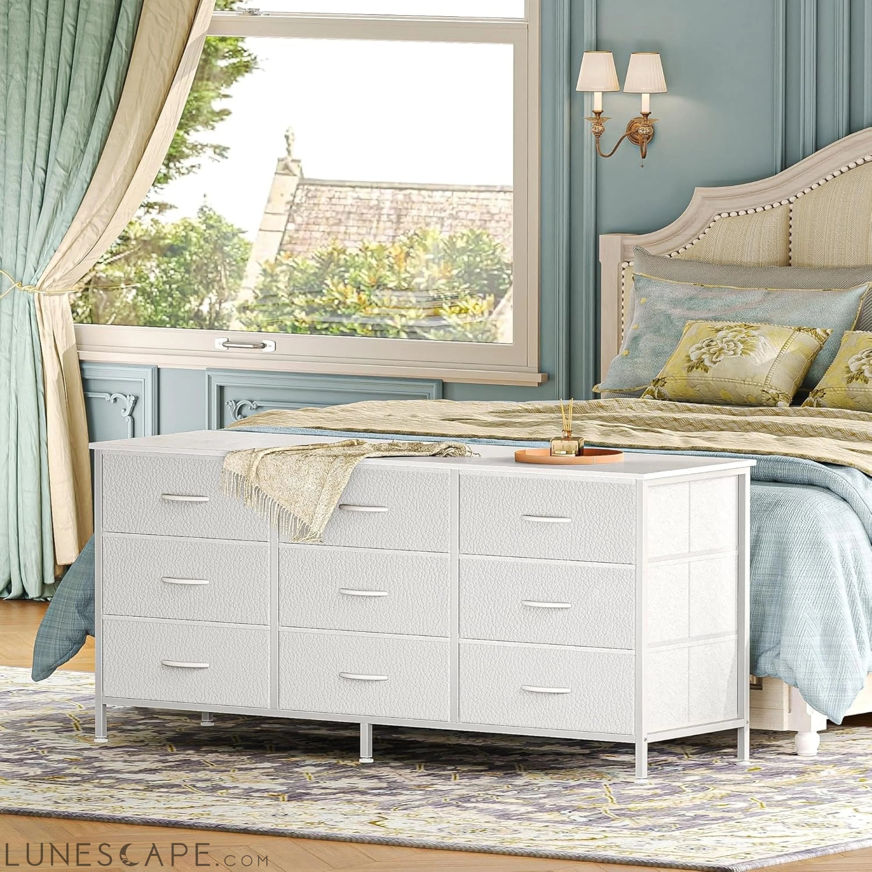 9 Drawer Dresser, 55 Inch Dresser TV Stand for 55, 60 Inch TV, LUNESCAPE