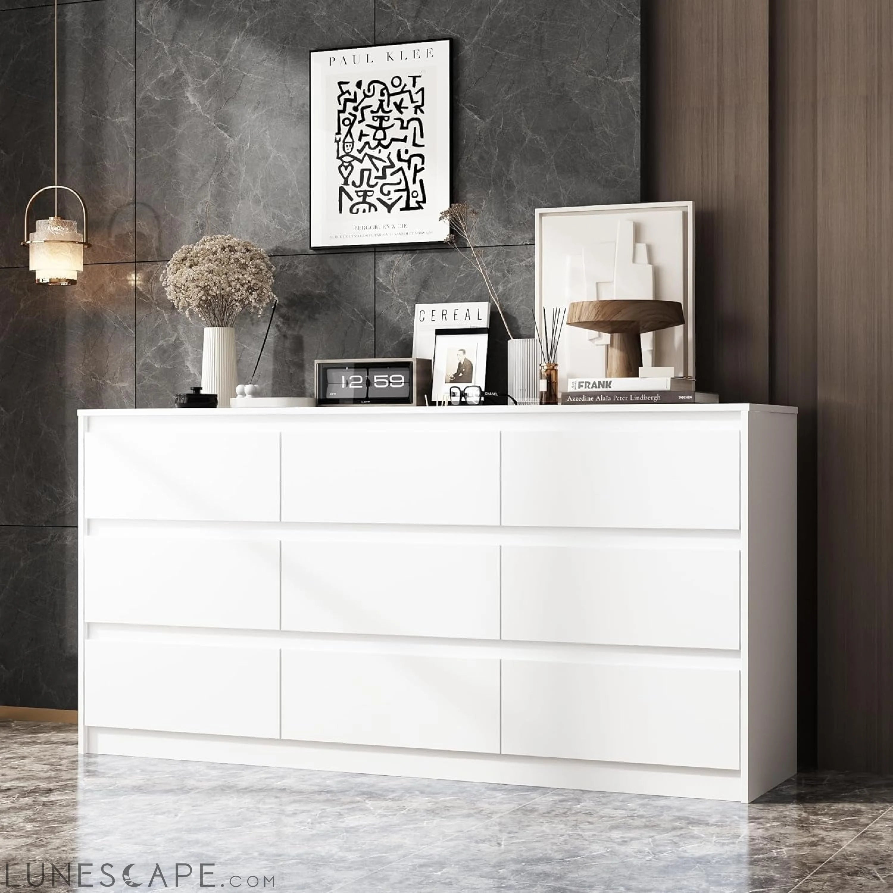 9-Drawer White Dresser for Bedroom LUNESCAPE