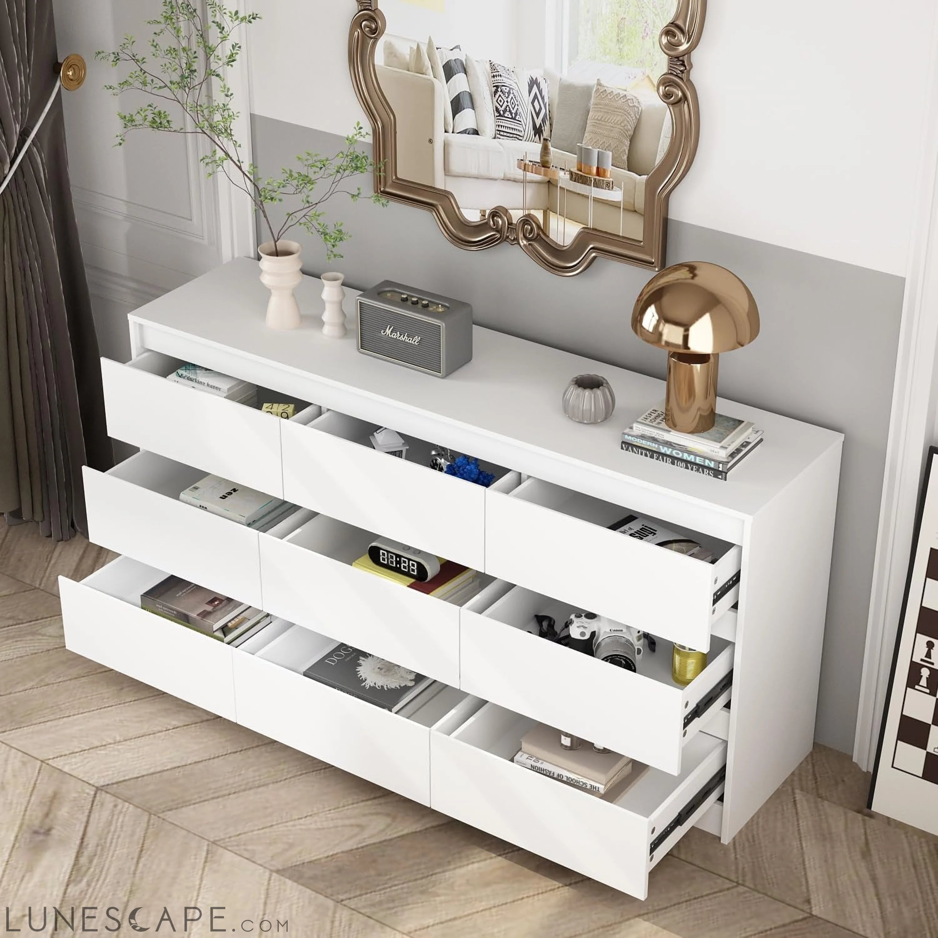 9-Drawer White Dresser for Bedroom LUNESCAPE