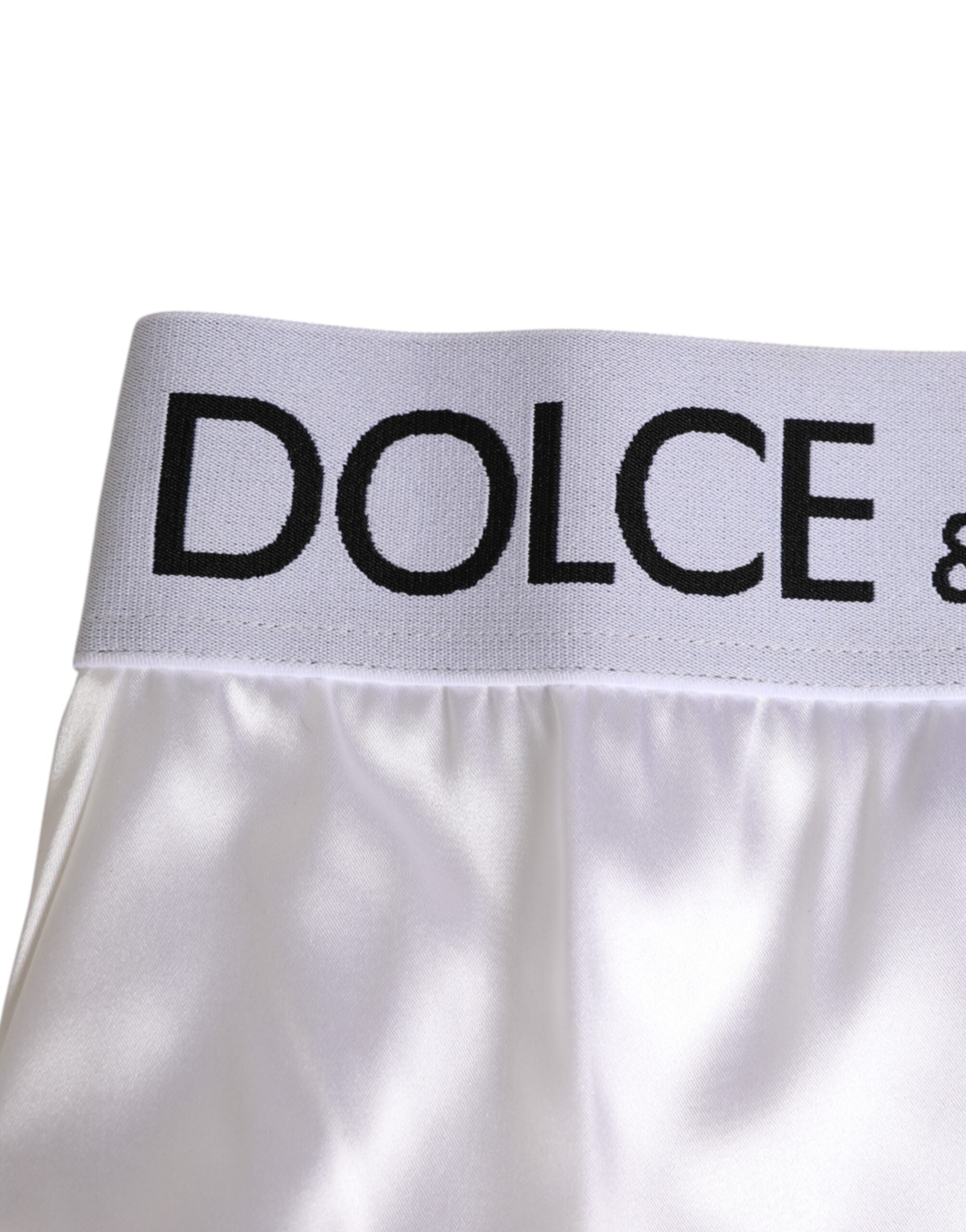 Dolce & Gabbana White Satin High-Waist Brief Logo Women Underwear LUNESCAPE