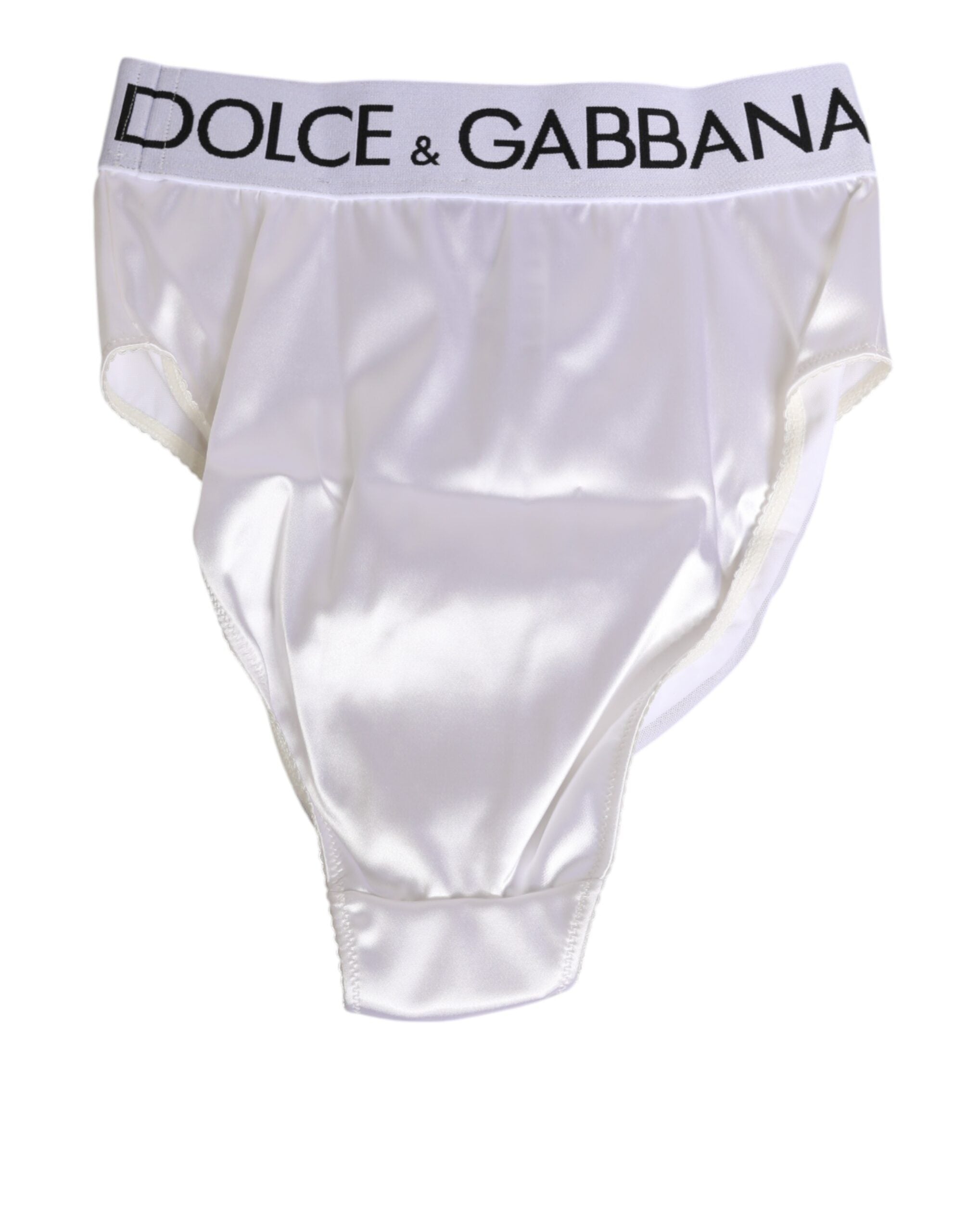 Dolce & Gabbana White Satin High-Waist Brief Logo Women Underwear LUNESCAPE