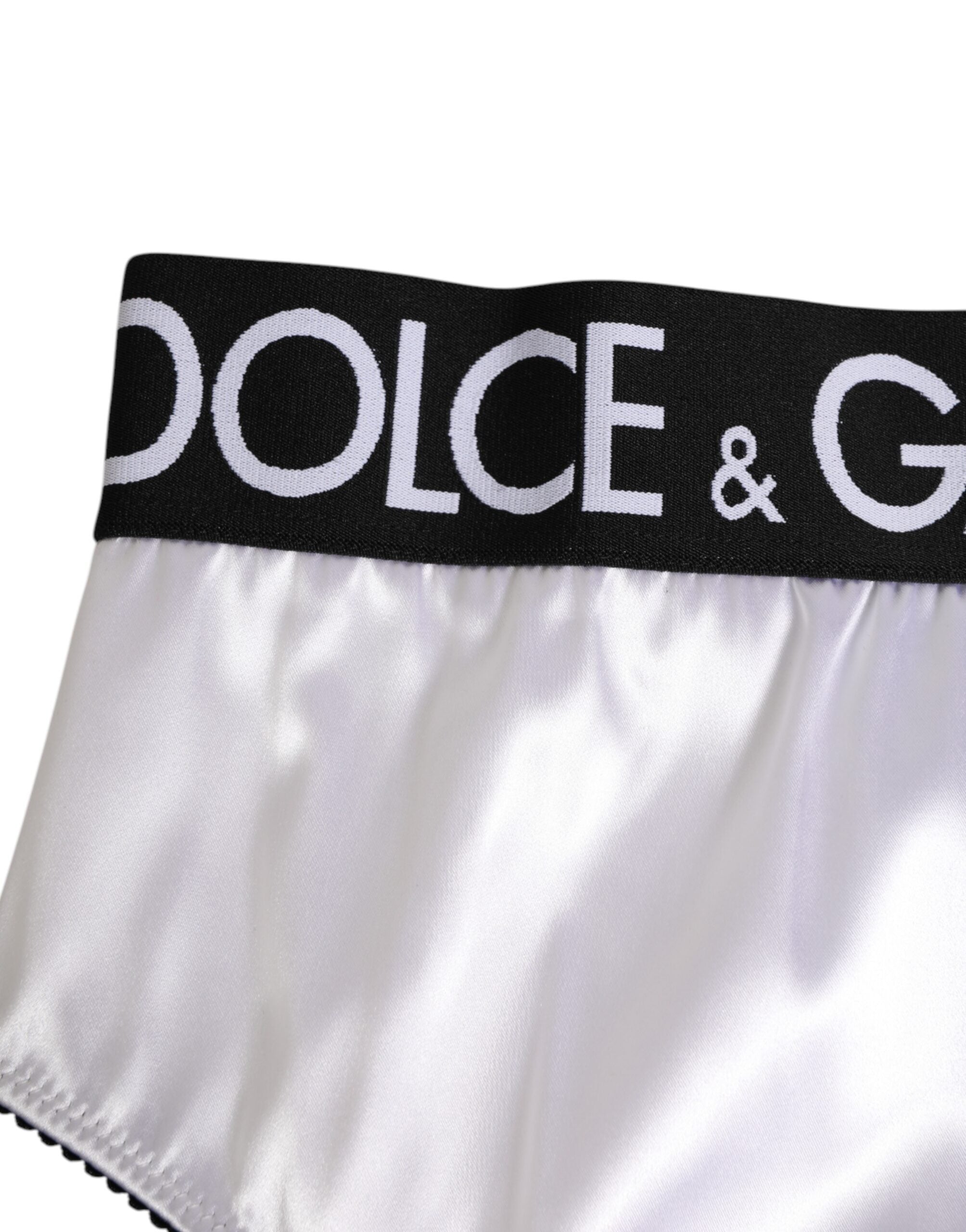 Dolce & Gabbana White Satin High-Waist Black Logo Women Underwear LUNESCAPE