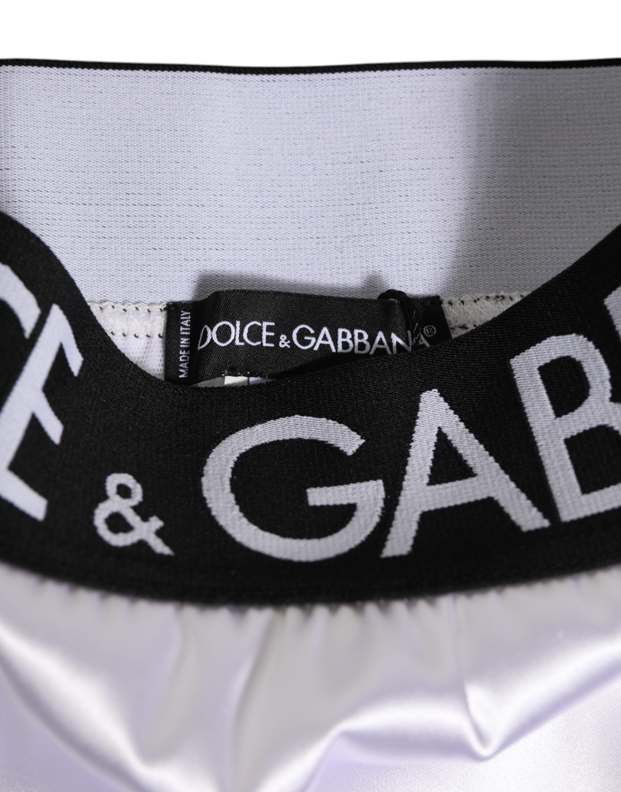 Dolce & Gabbana White Satin High-Waist Black Logo Women Underwear LUNESCAPE