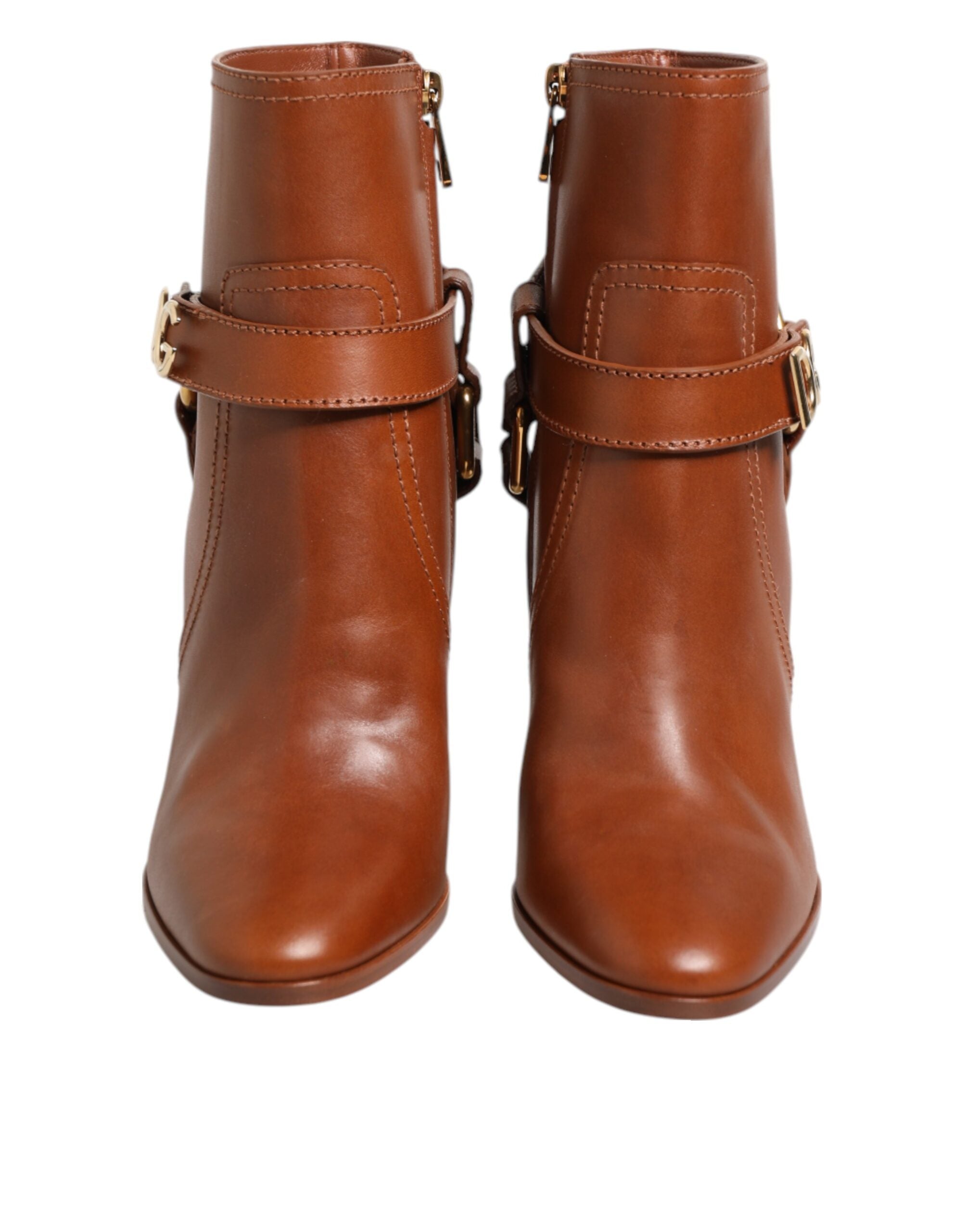 Dolce & Gabbana Brown Leather DG Logo Buckle Ankle Boots Shoes LUNESCAPE