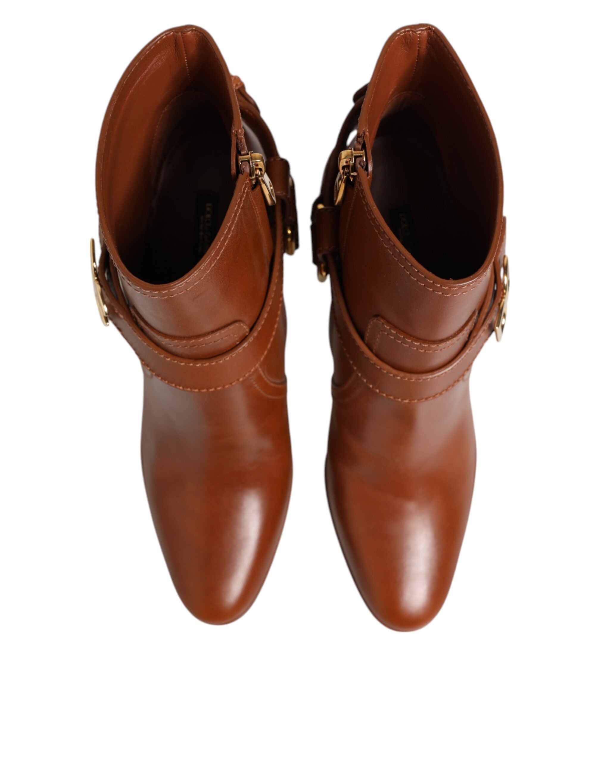 Dolce & Gabbana Brown Leather DG Logo Buckle Ankle Boots Shoes LUNESCAPE