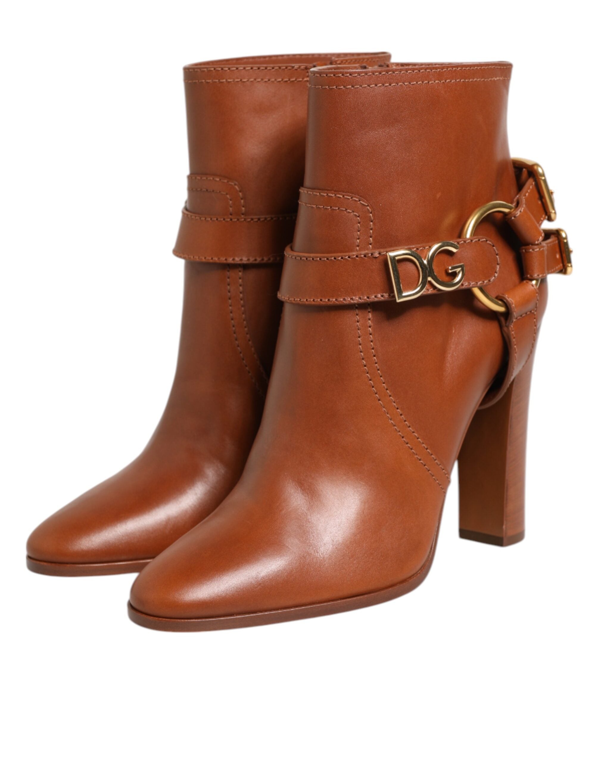 Dolce & Gabbana Brown Leather DG Logo Buckle Ankle Boots Shoes LUNESCAPE