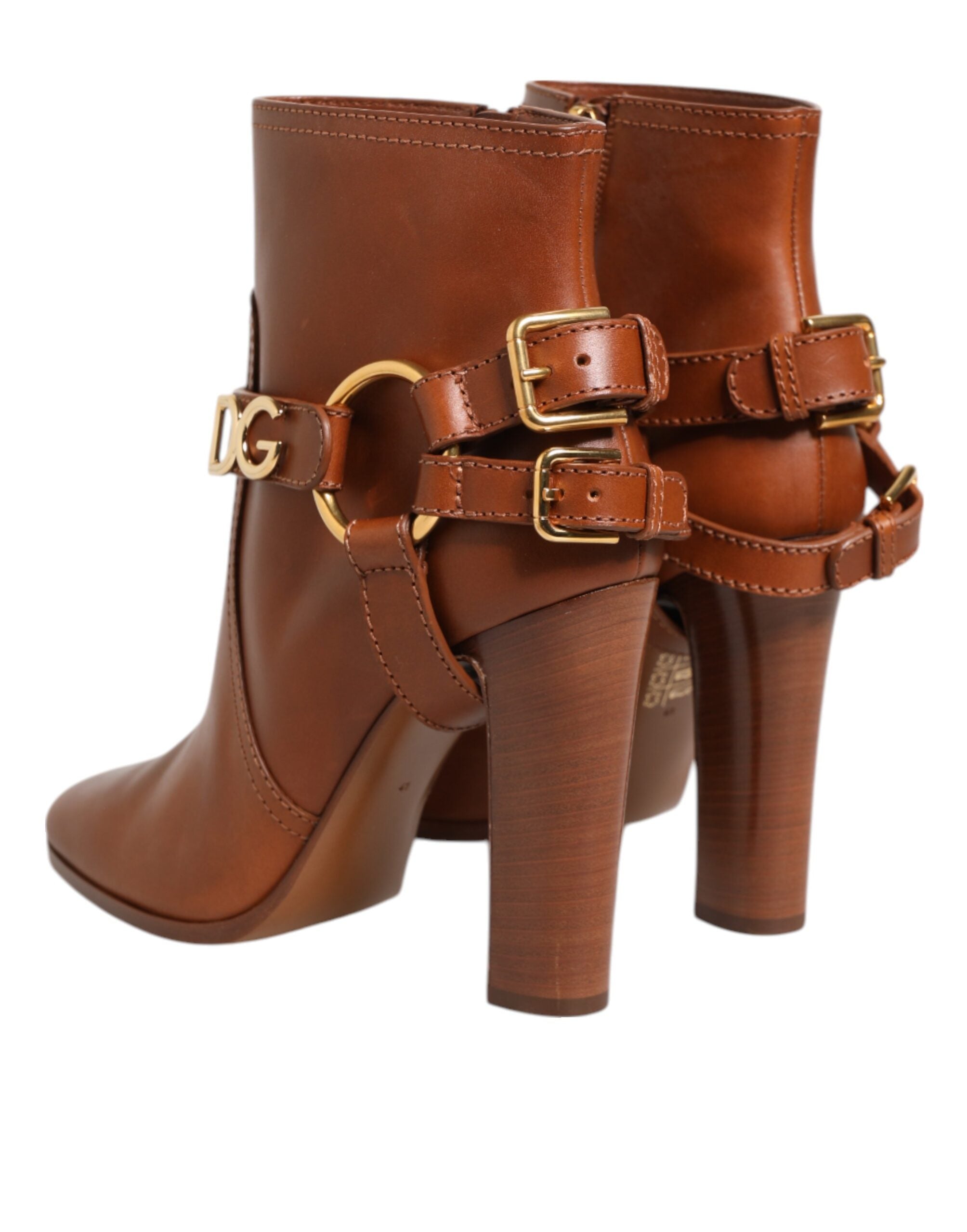 Dolce & Gabbana Brown Leather DG Logo Buckle Ankle Boots Shoes LUNESCAPE