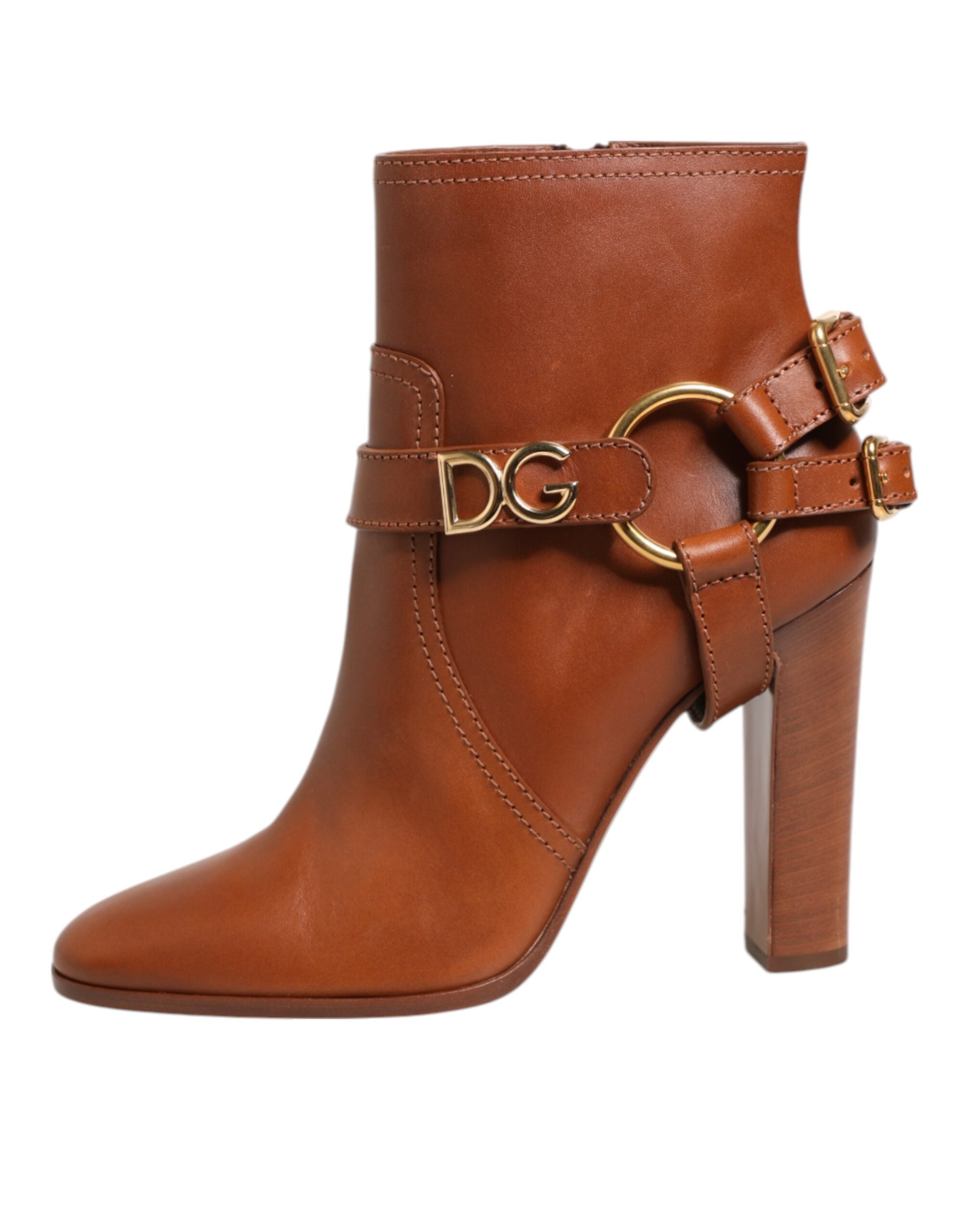 Dolce & Gabbana Brown Leather DG Logo Buckle Ankle Boots Shoes LUNESCAPE