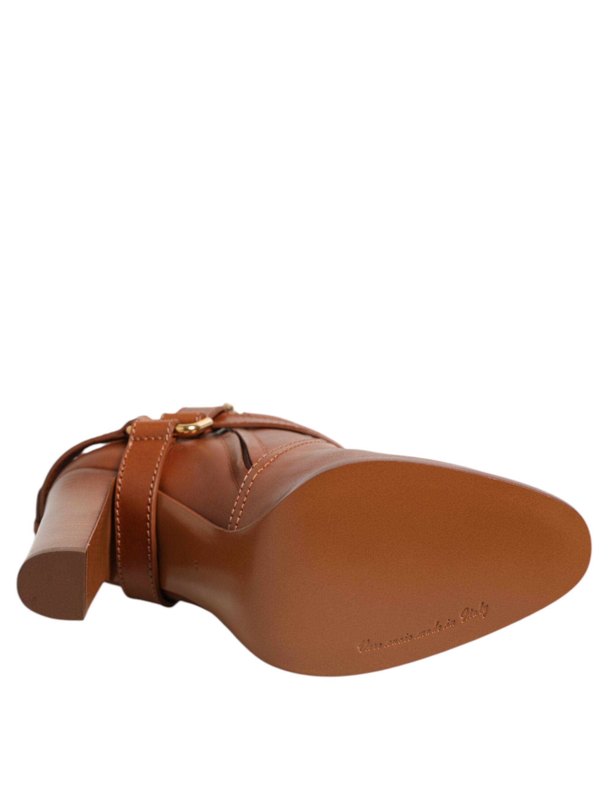 Dolce & Gabbana Brown Leather DG Logo Buckle Ankle Boots Shoes