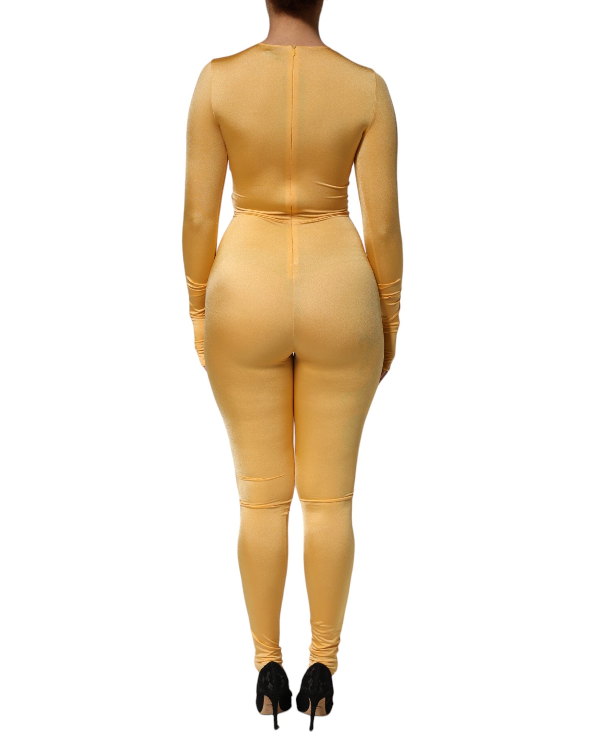Dolce & Gabbana Gold Yellow Stretch Long Sleeve Bodysuit