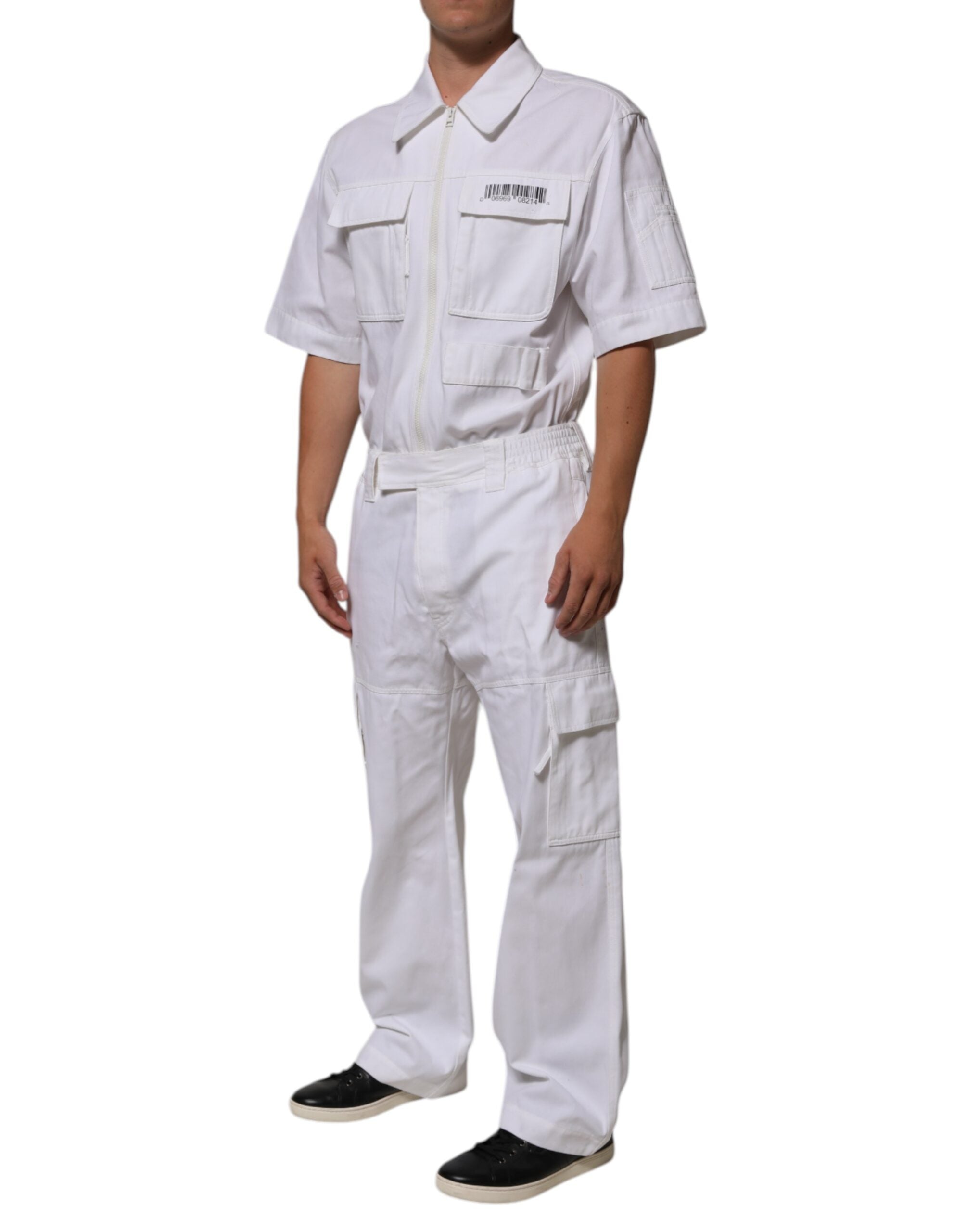 Dolce & Gabbana White Barcode Patch Utility Zip Jumpsuit Pants LUNESCAPE