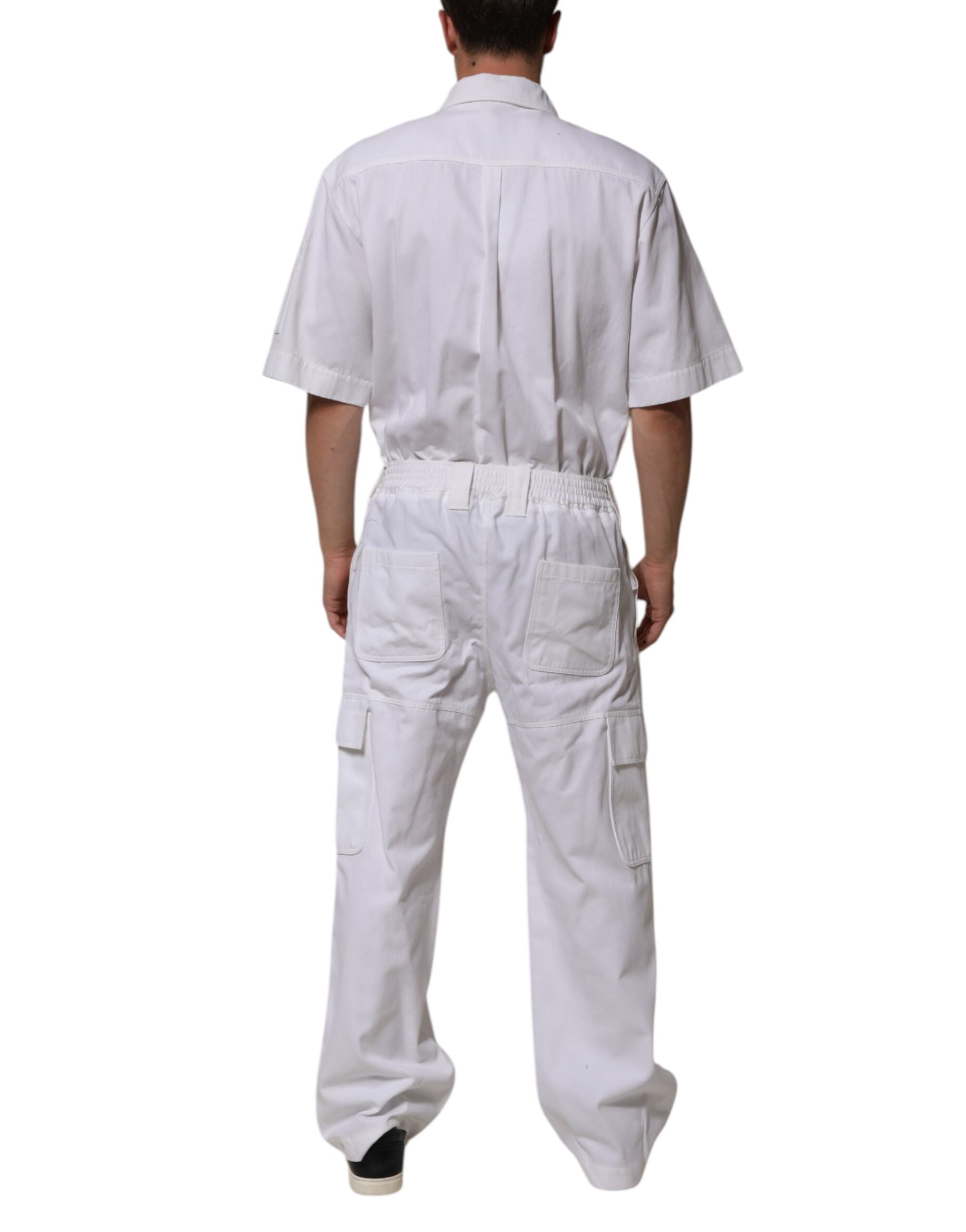 Dolce & Gabbana White Barcode Patch Utility Zip Jumpsuit Pants LUNESCAPE