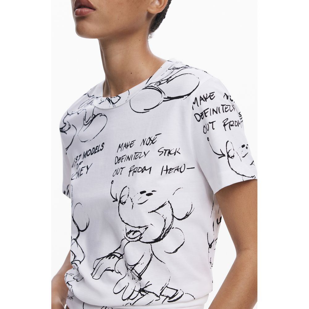 Desigual White Cotton Women T-Shirt LUNESCAPE