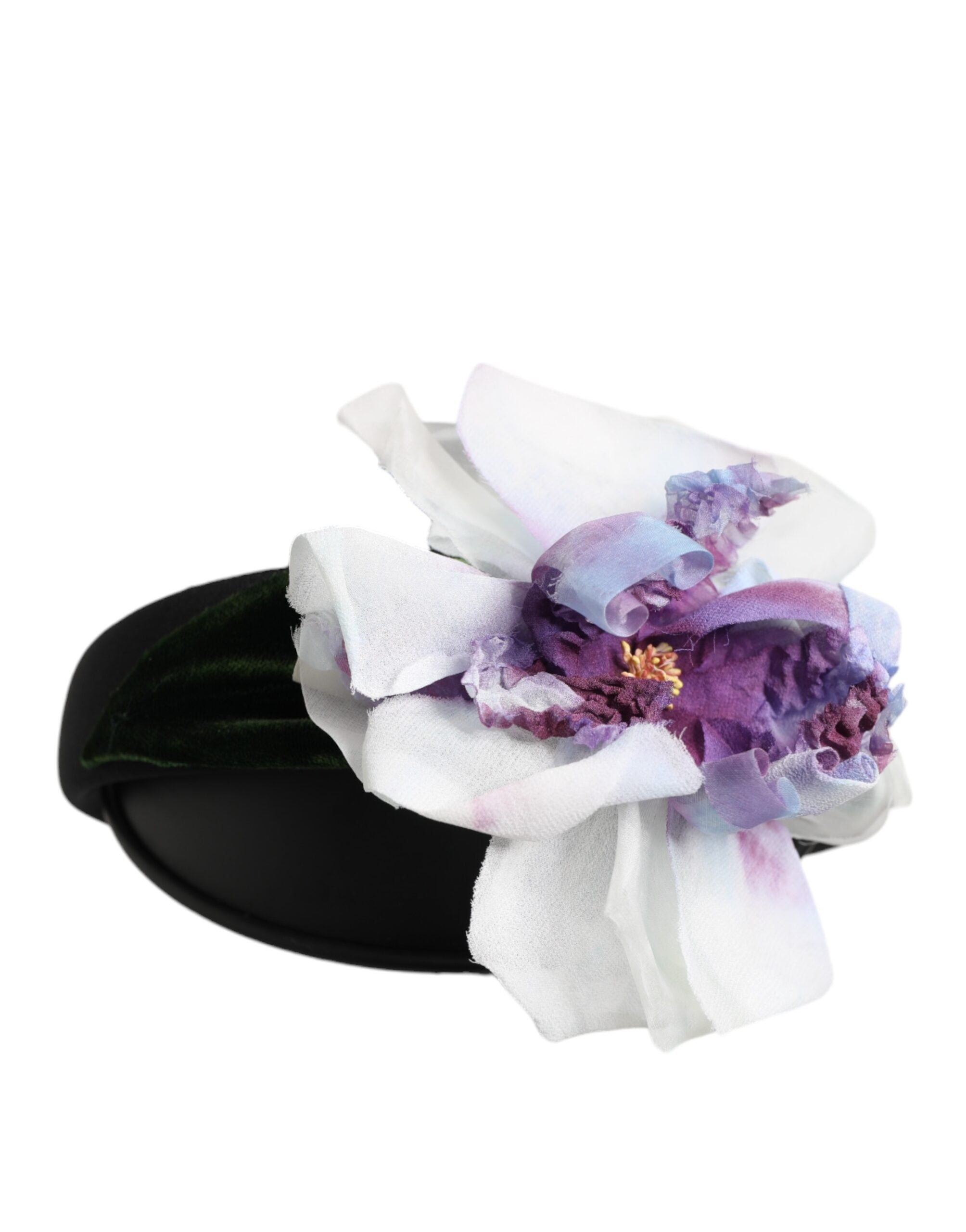 Dolce & Gabbana Black Green Silk Purple White Floral Appliqué Accessory Headband LUNESCAPE