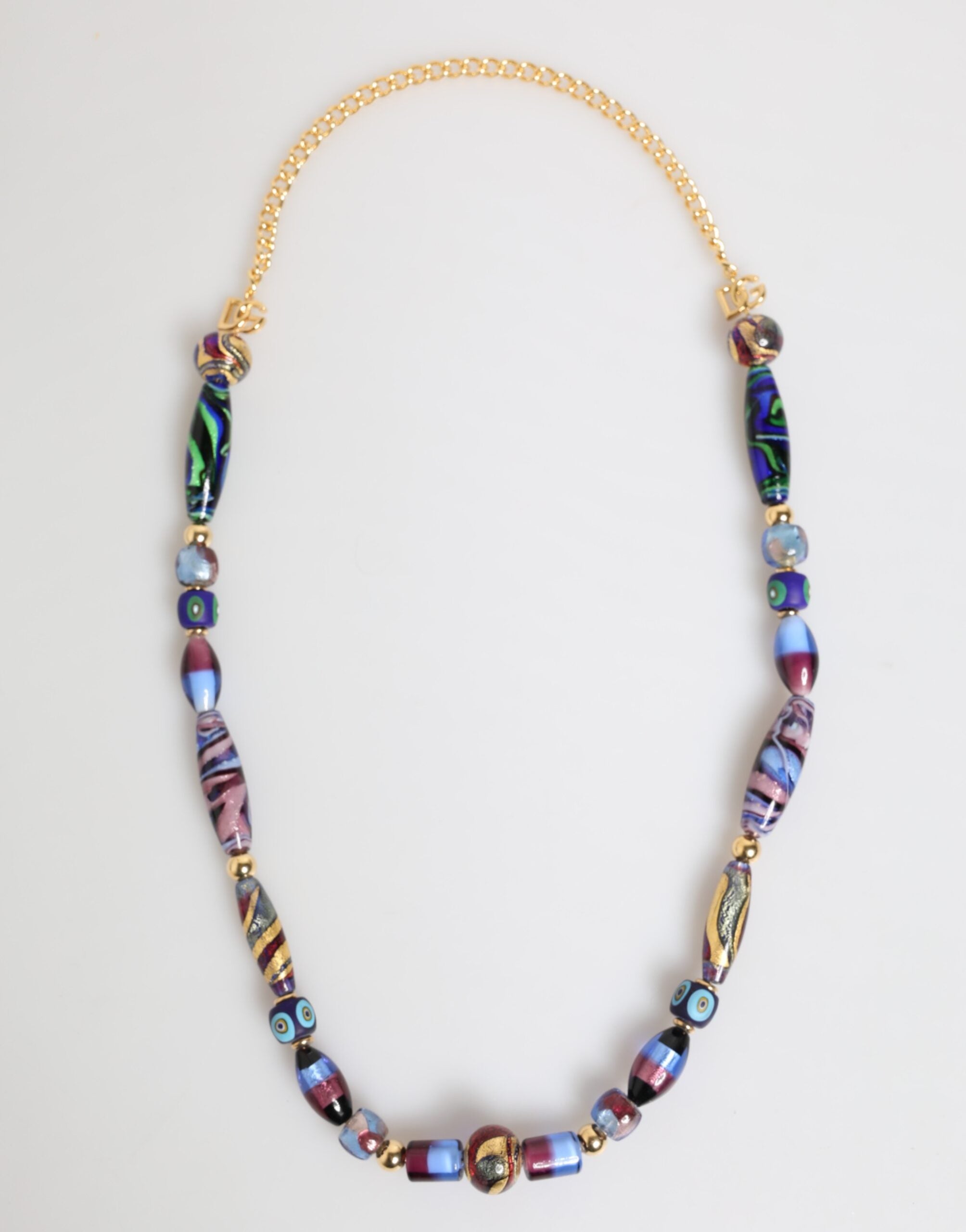 Dolce & Gabbana Multicolor Murano Glass Beads Gold Brass Chain Jewelry Necklace LUNESCAPE