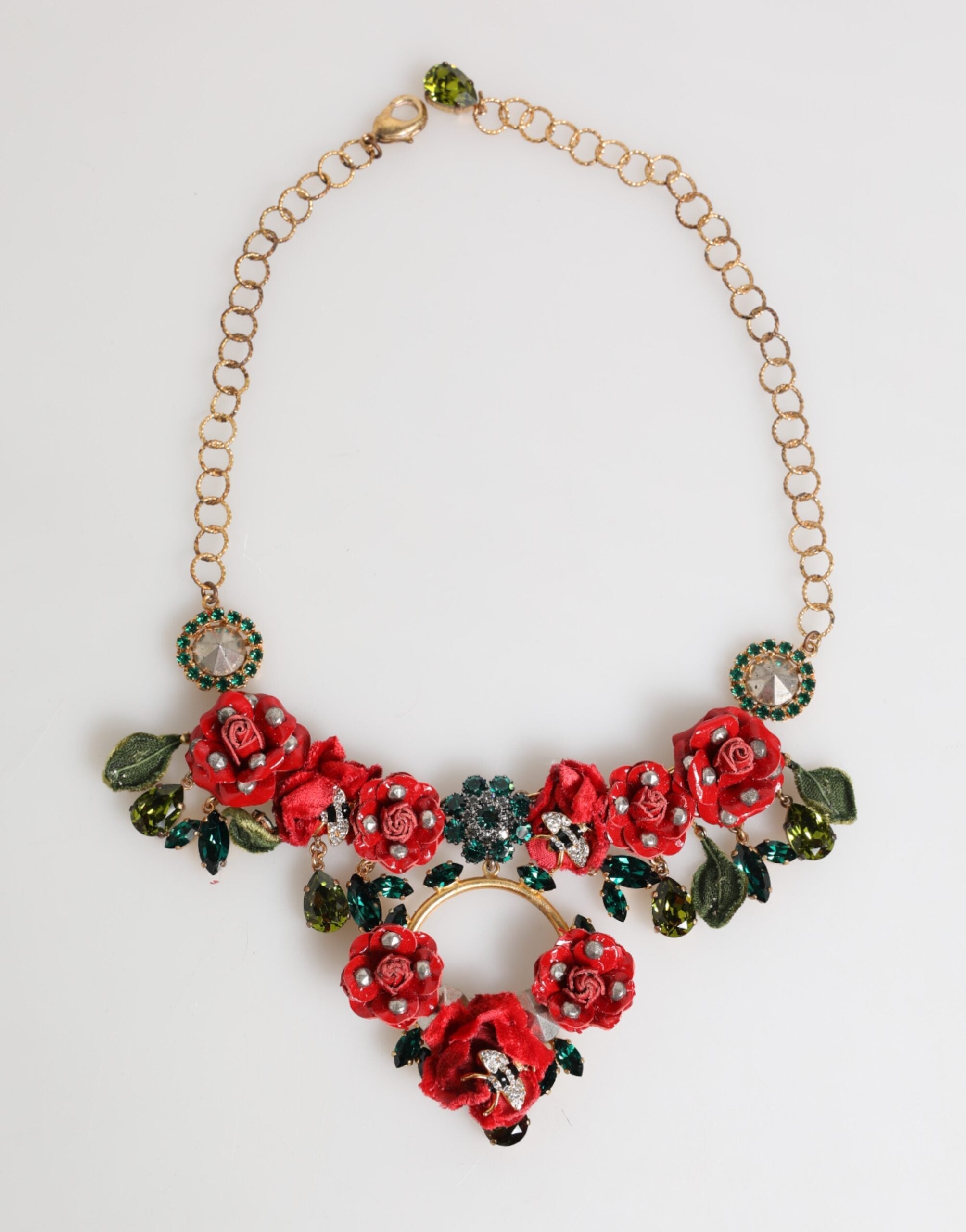 Dolce & Gabbana Red Rose Floral Crystal Embellished Statement Jewelry Necklace LUNESCAPE