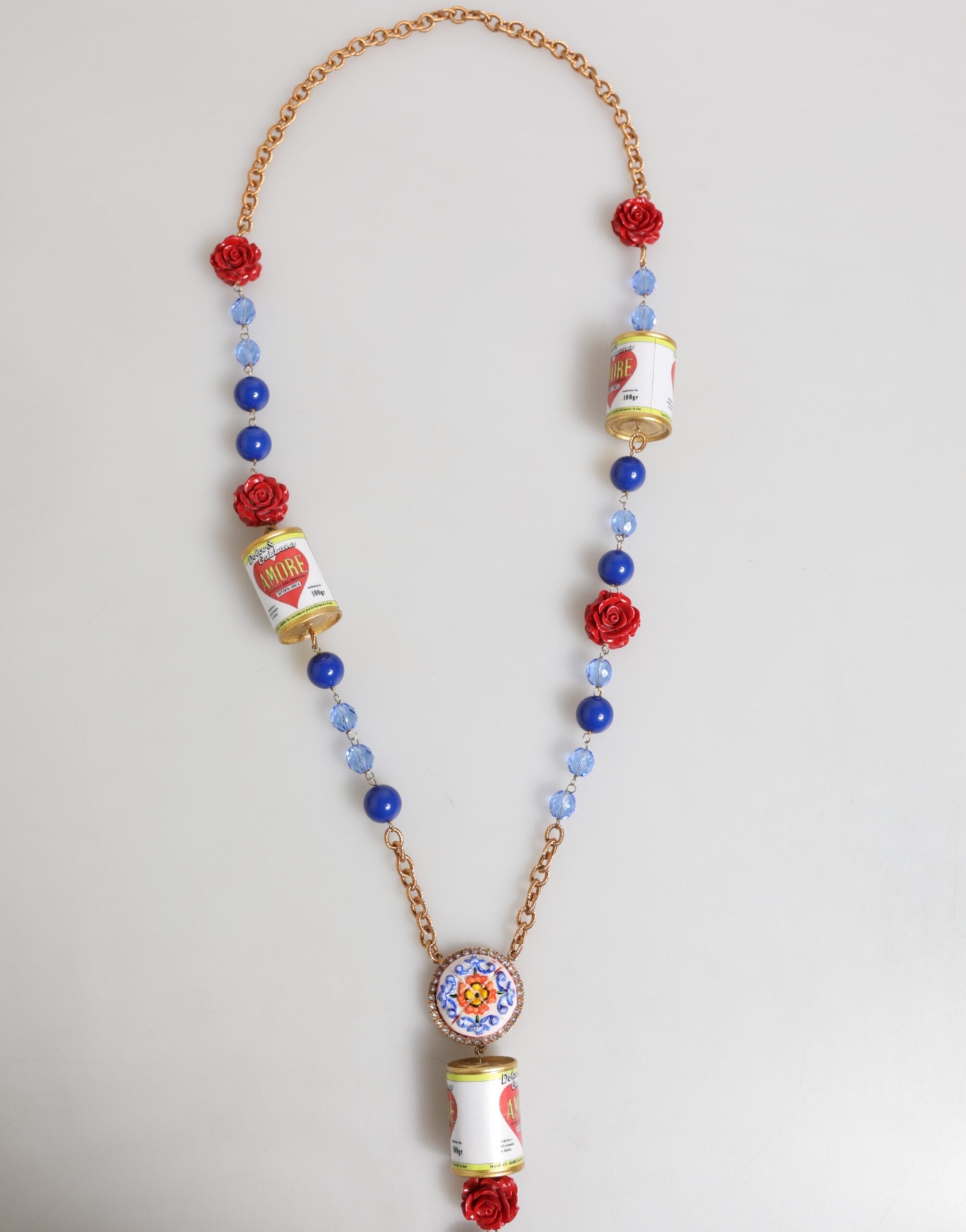 Dolce & Gabbana Gold Multicolor Amore Heart Can Beads Rose Pendant Necklace LUNESCAPE