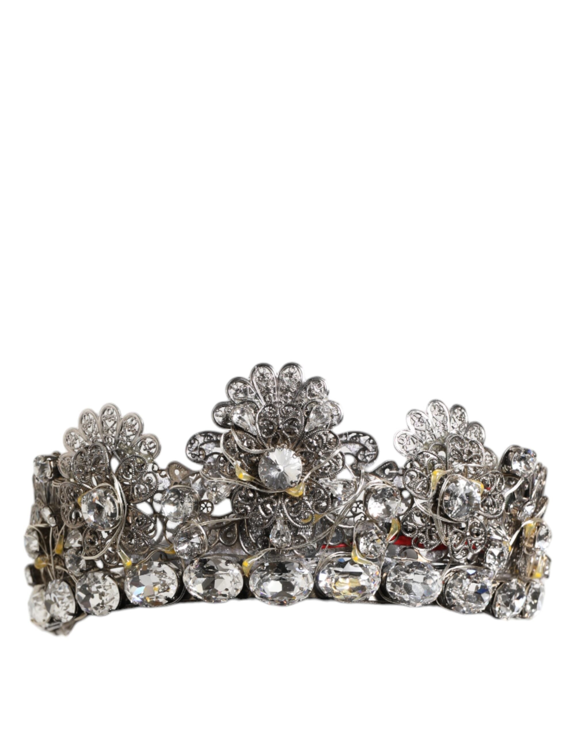 Dolce & Gabbana LED Crystal Embellished Silver Floral Filigree Crown Tiara LUNESCAPE